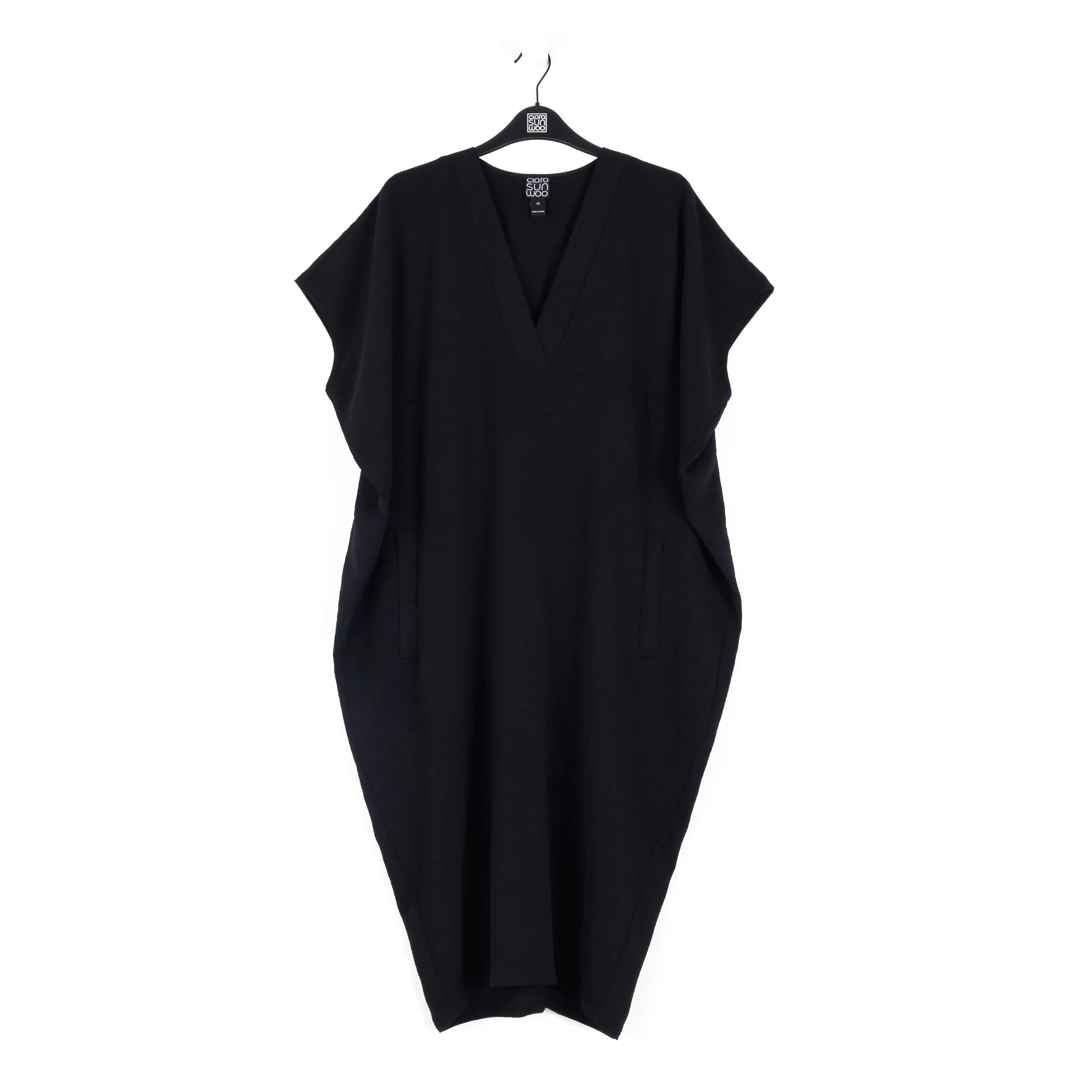 Soft Textured Rayon - Empire Waist Caftan Pocket Dress - Black - Limited Sizes!