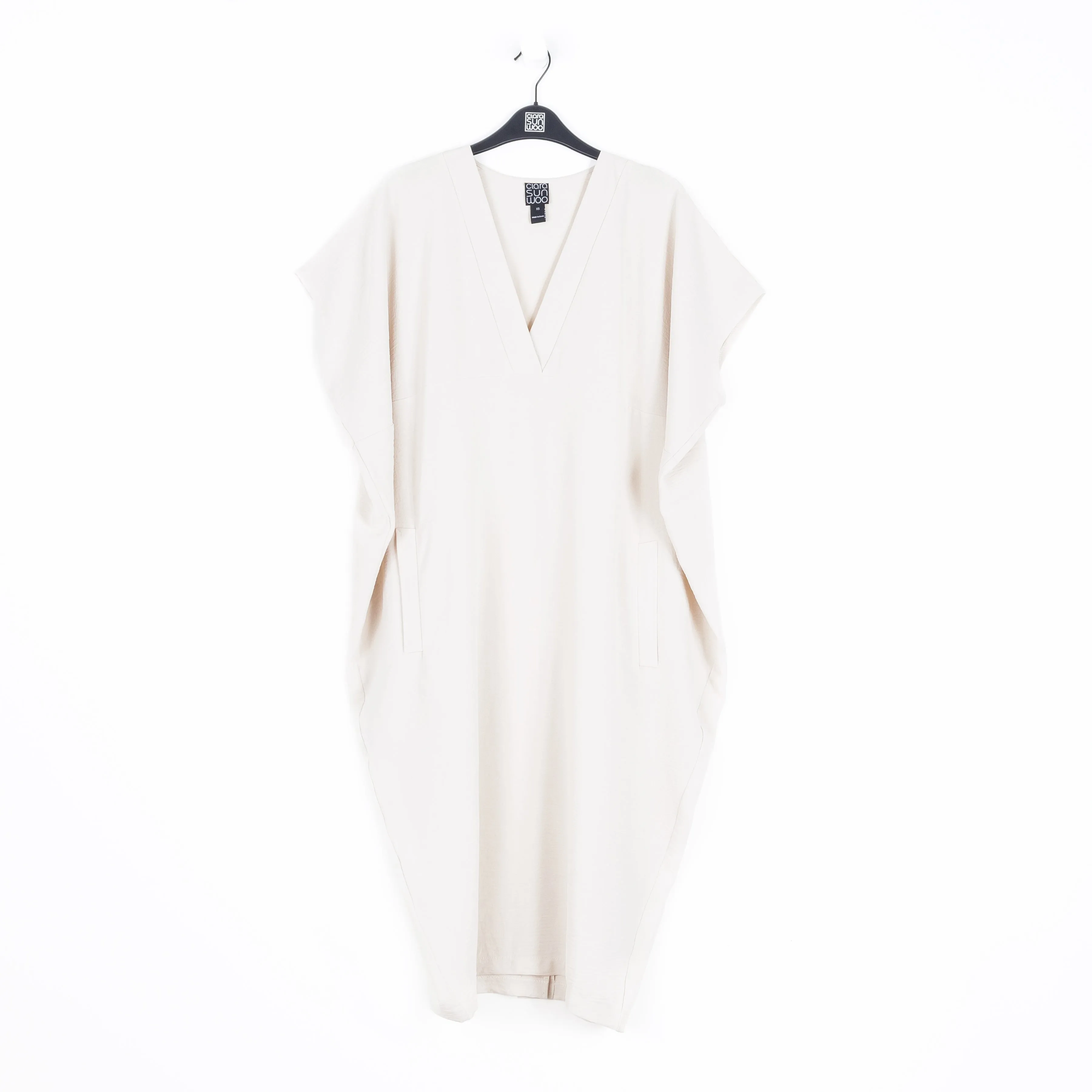 Soft Textured Rayon - Empire Waist Caftan Pocket Dress - Ivory - Limited Sizes - MED, LRG, XL