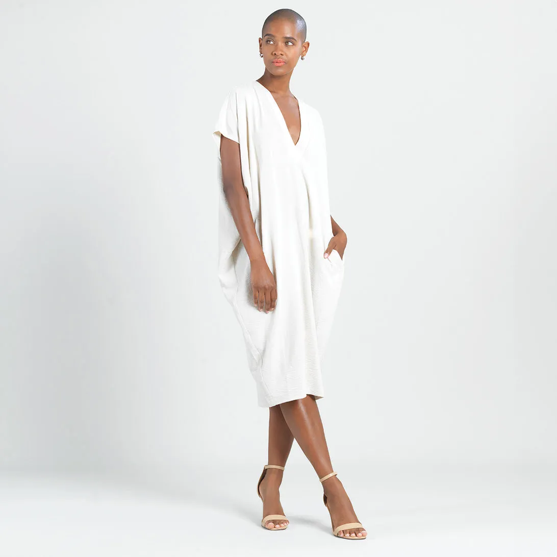 Soft Textured Rayon - Empire Waist Caftan Pocket Dress - Ivory - Limited Sizes - MED, LRG, XL