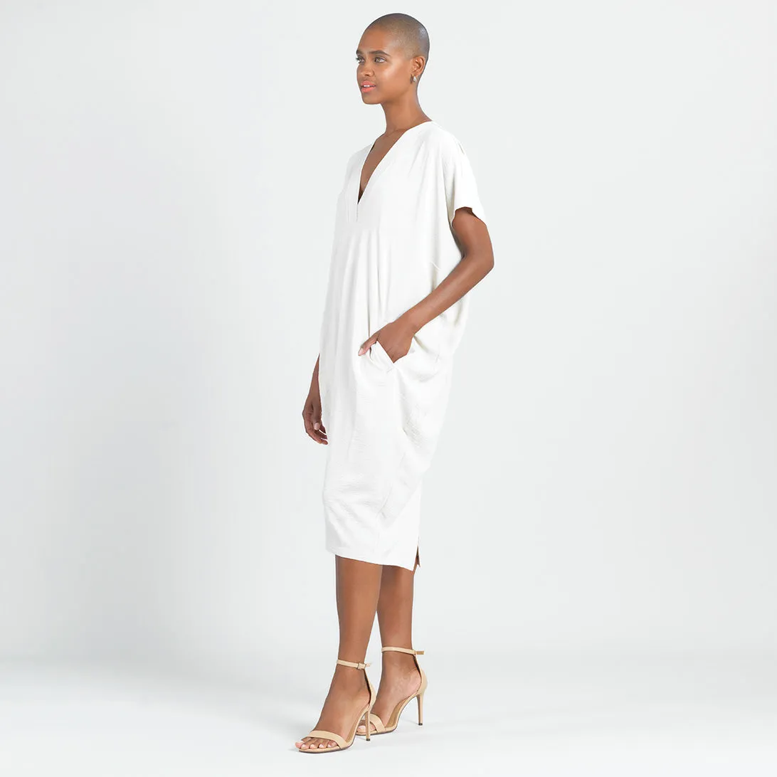 Soft Textured Rayon - Empire Waist Caftan Pocket Dress - Ivory - Limited Sizes - MED, LRG, XL