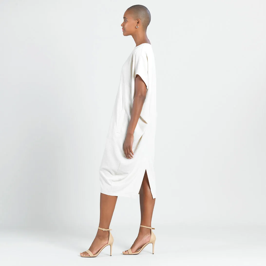 Soft Textured Rayon - Empire Waist Caftan Pocket Dress - Ivory - Limited Sizes - MED, LRG, XL