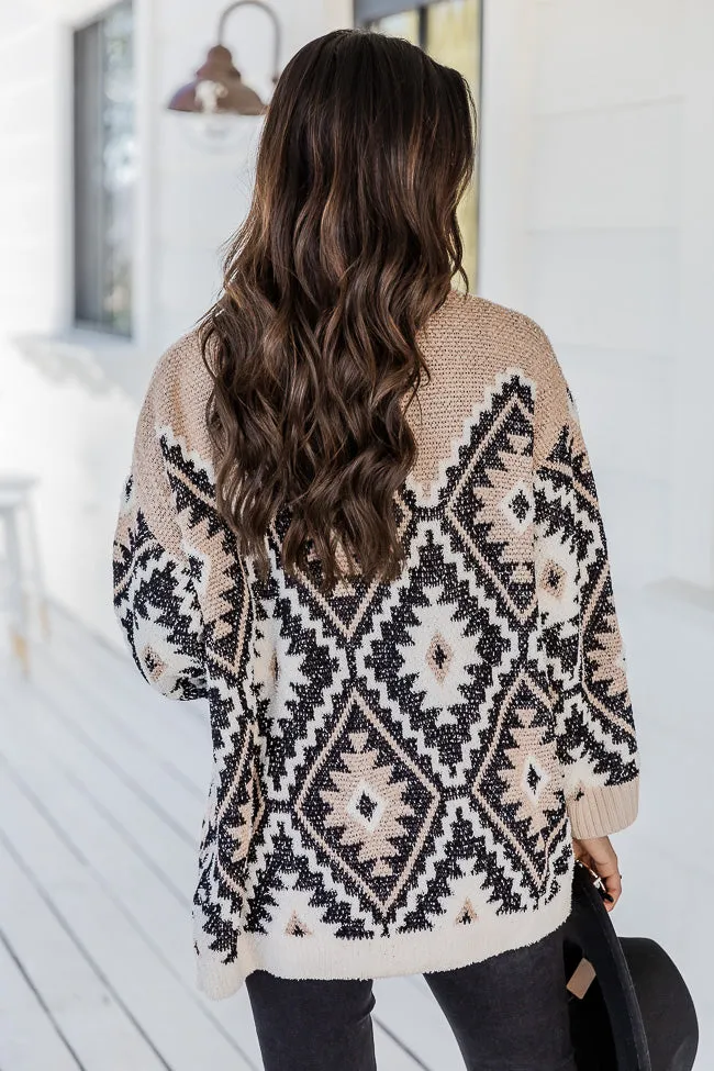 Something More Beige And Black Fuzzy Southwestern Print Shacket SALE