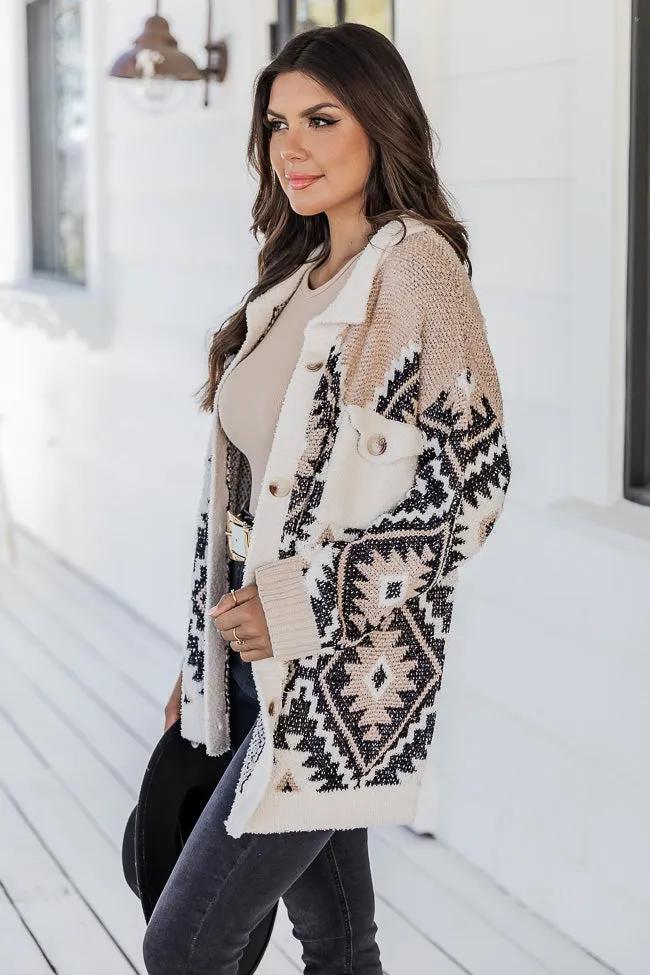 Something More Beige And Black Fuzzy Southwestern Print Shacket SALE