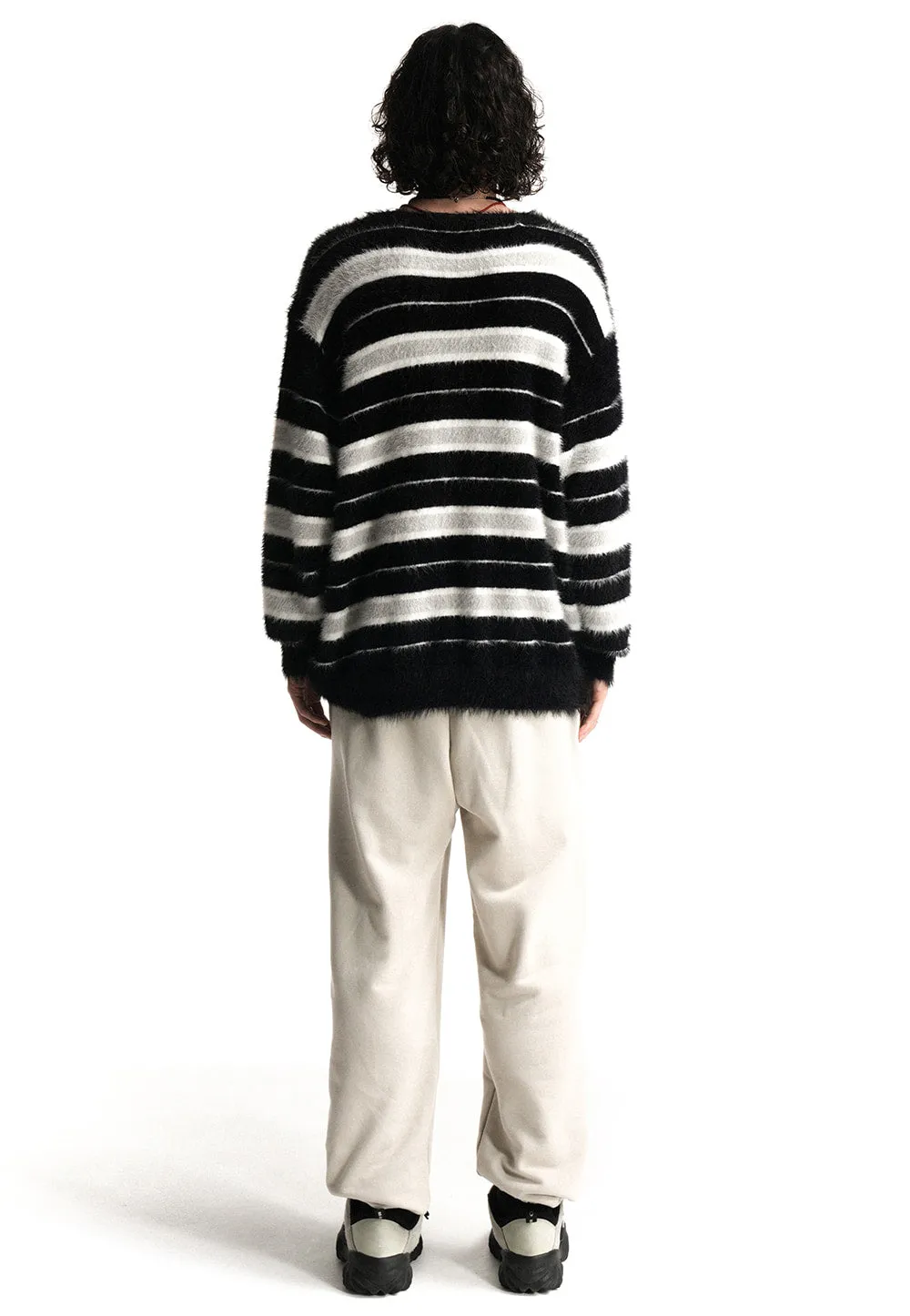 Stripe brushed cardigan black