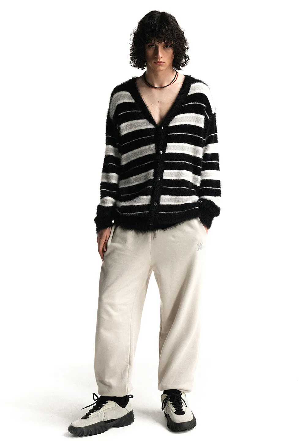 Stripe brushed cardigan black