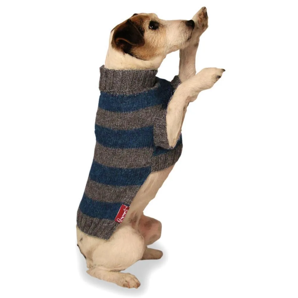 Striped Dog Sweater Blue And Gray Small