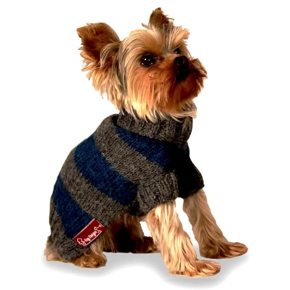 Striped Dog Sweater Blue And Gray Small