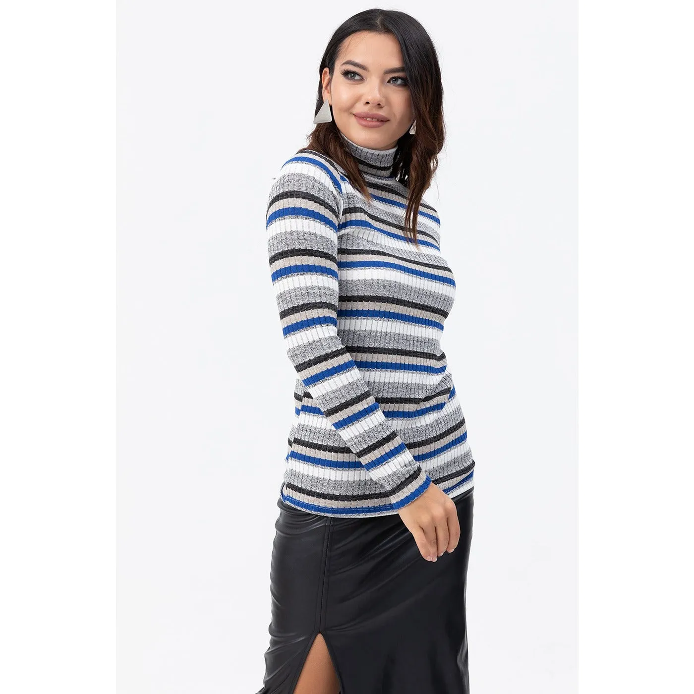 Stripes Turtleneck Knitwear Blouse