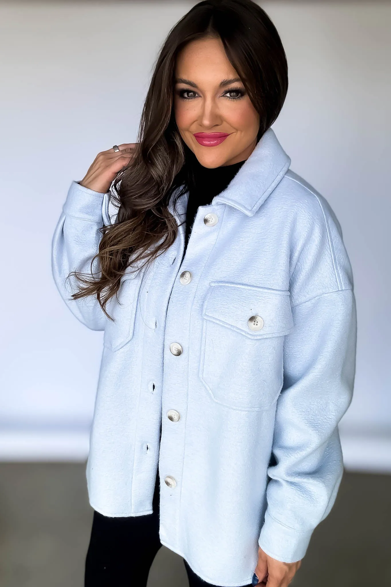 Super Soft Oversized Heather Blue Grey Shacket