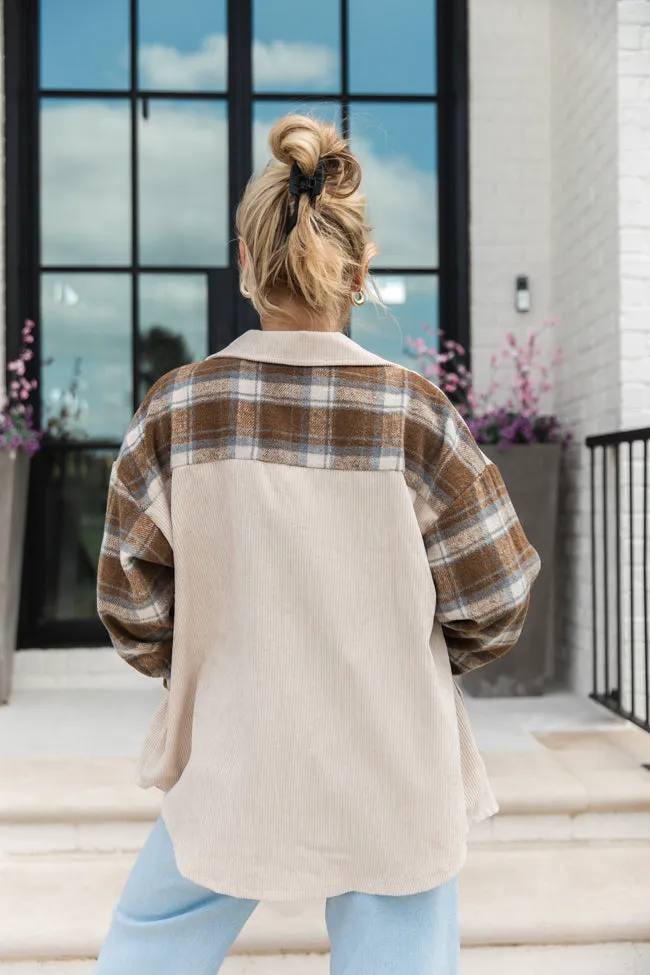 Talking My Language Beige and Brown Plaid Sleeve Shacket FINAL SALE