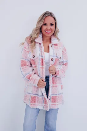 Teddy Plaid Sherpa Shacket - Pink