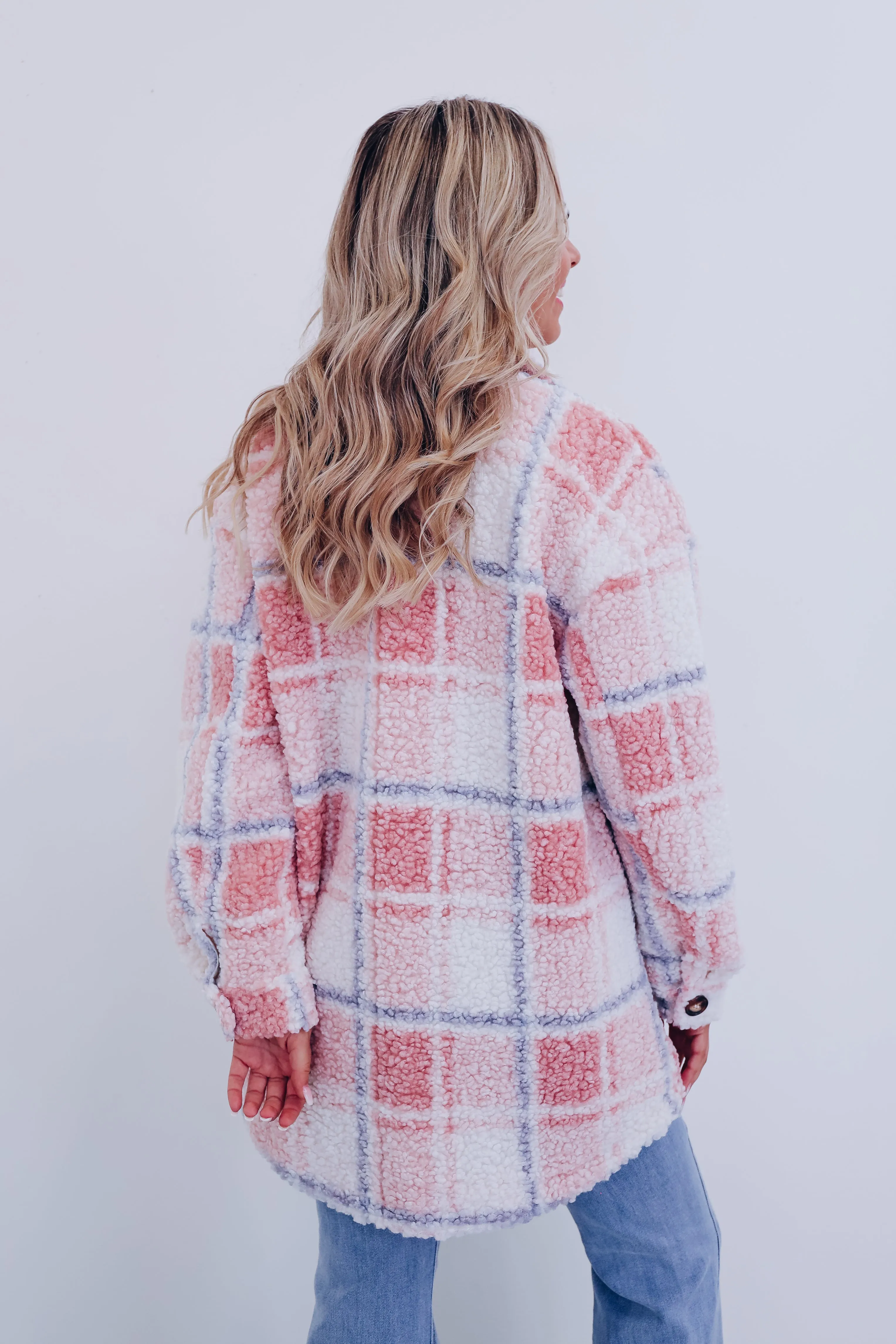 Teddy Plaid Sherpa Shacket - Pink