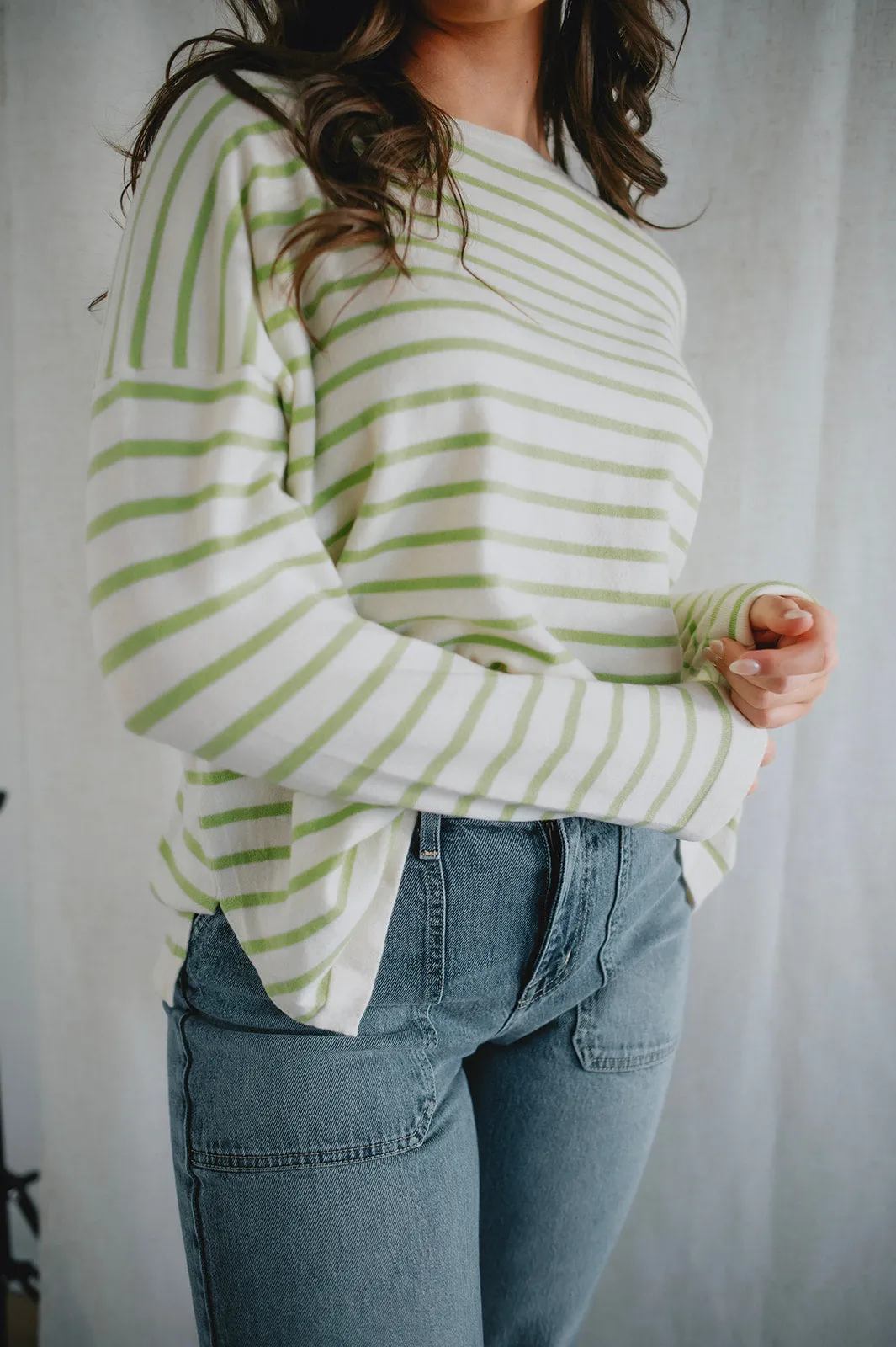 The Eileen Striped Sweater by FRNCH - Green Stripe