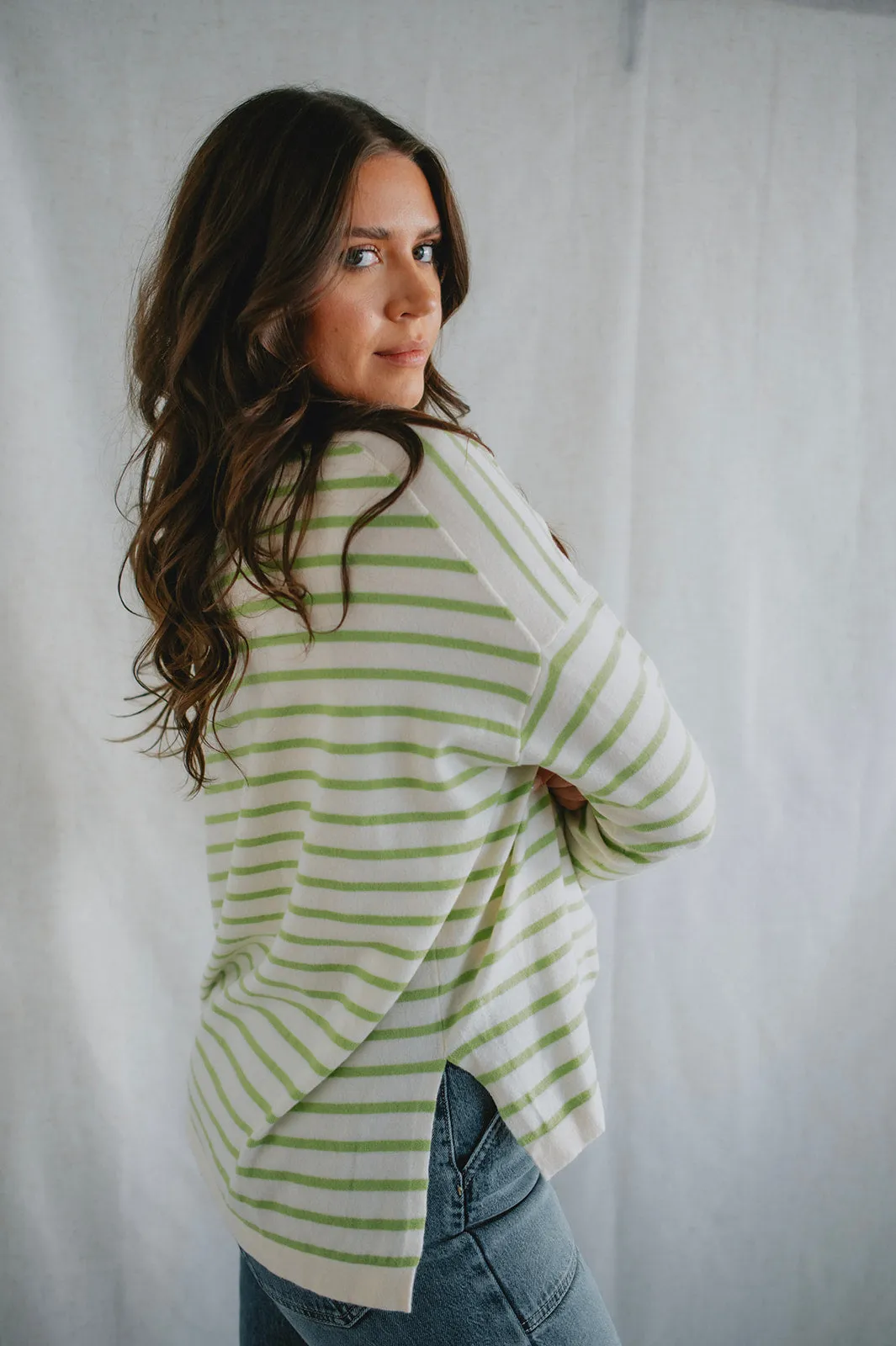 The Eileen Striped Sweater by FRNCH - Green Stripe