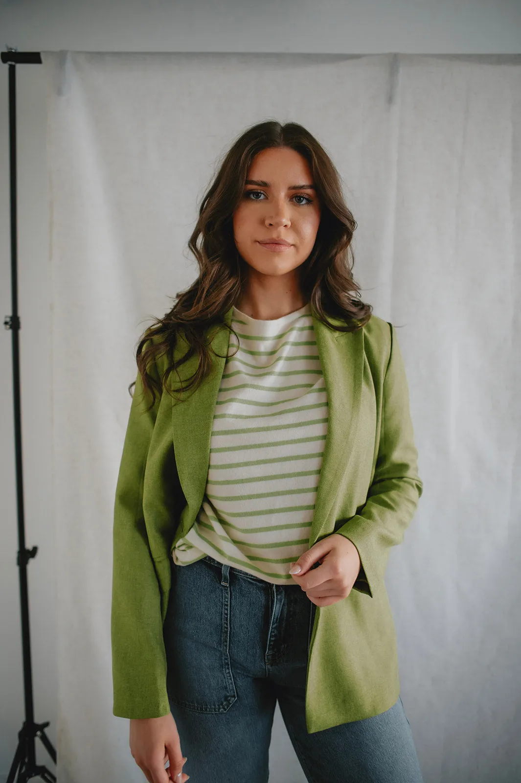 The Eileen Striped Sweater by FRNCH - Green Stripe