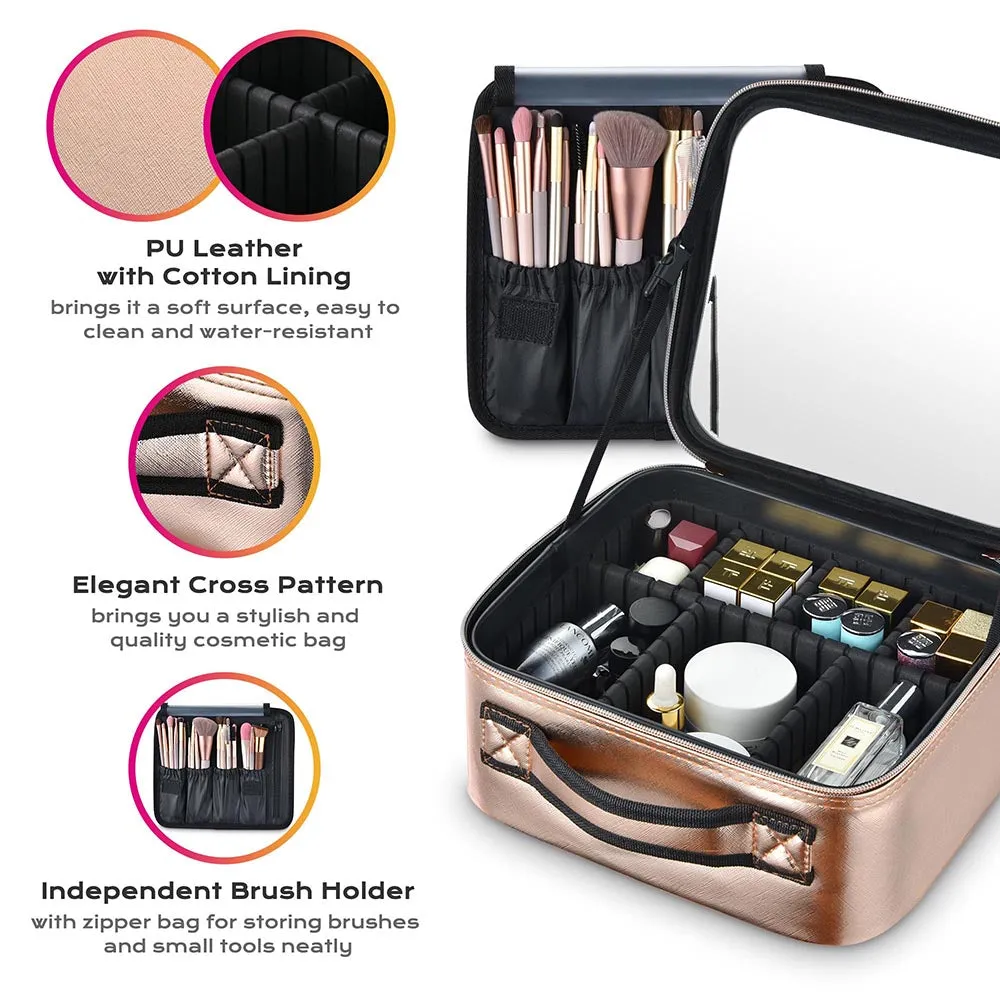 TheLAShop 10in Makeup Case with Mirror Compartments Gold