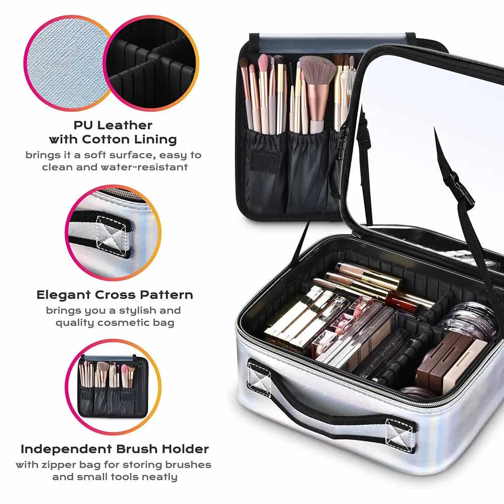 TheLAShop Iridescent Makeup Case with Mirror Brush Holder