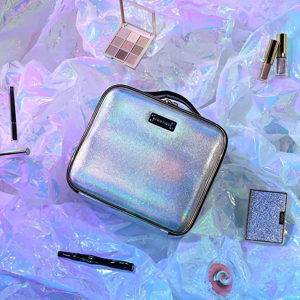 TheLAShop Iridescent Makeup Case with Mirror Brush Holder