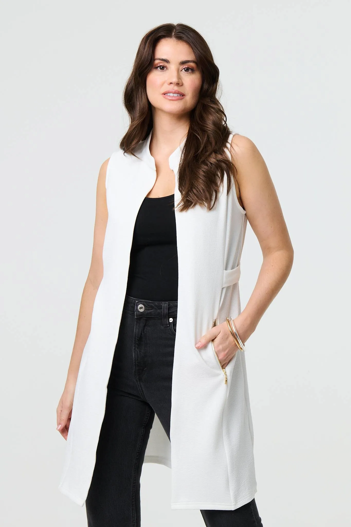 Thigh Length Sleeveless Gilet Vest