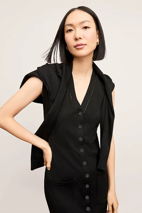 Toula Vest Dress - Cotton Silk Knit :: Black