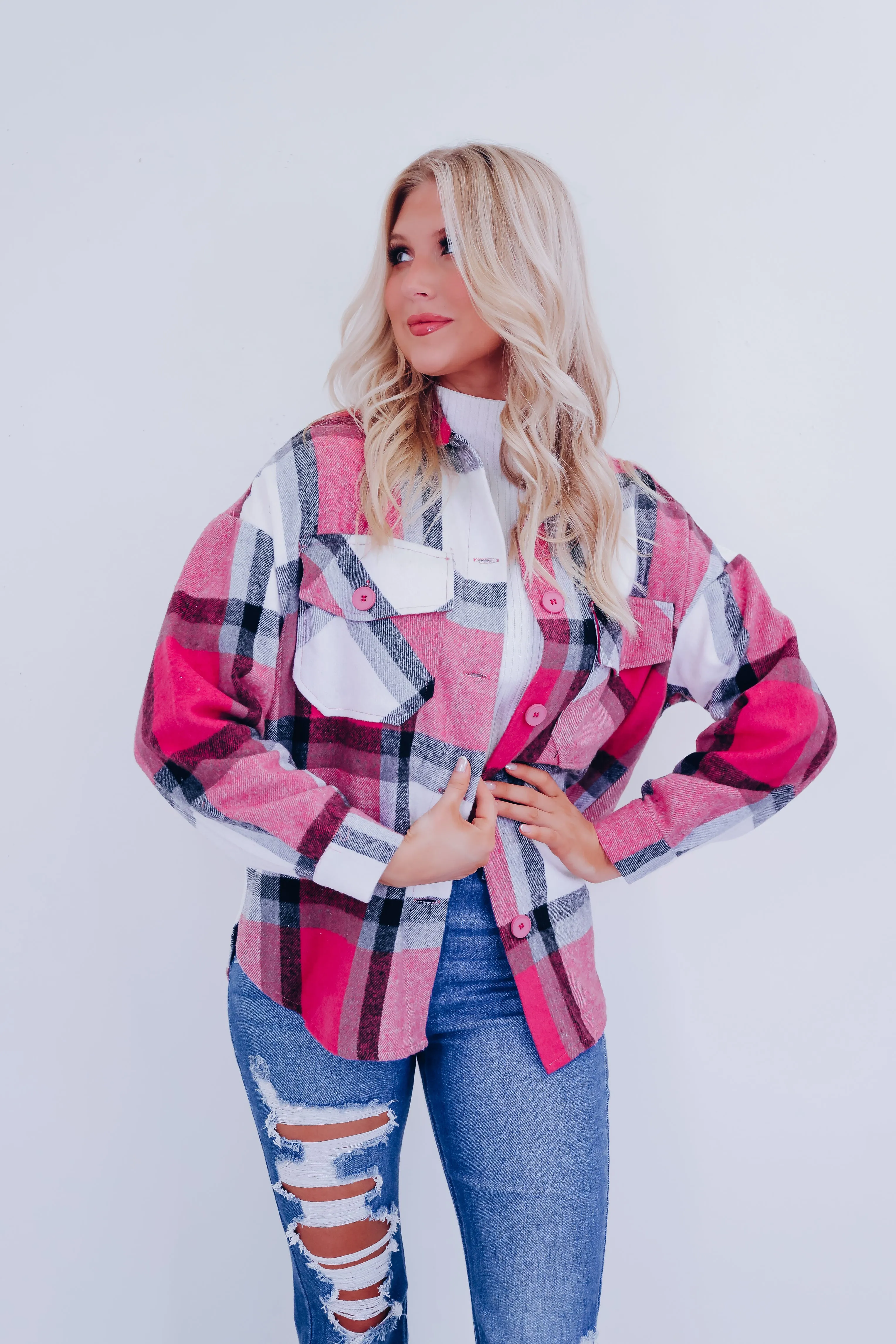 Trendy Time Plaid Shacket - Pink