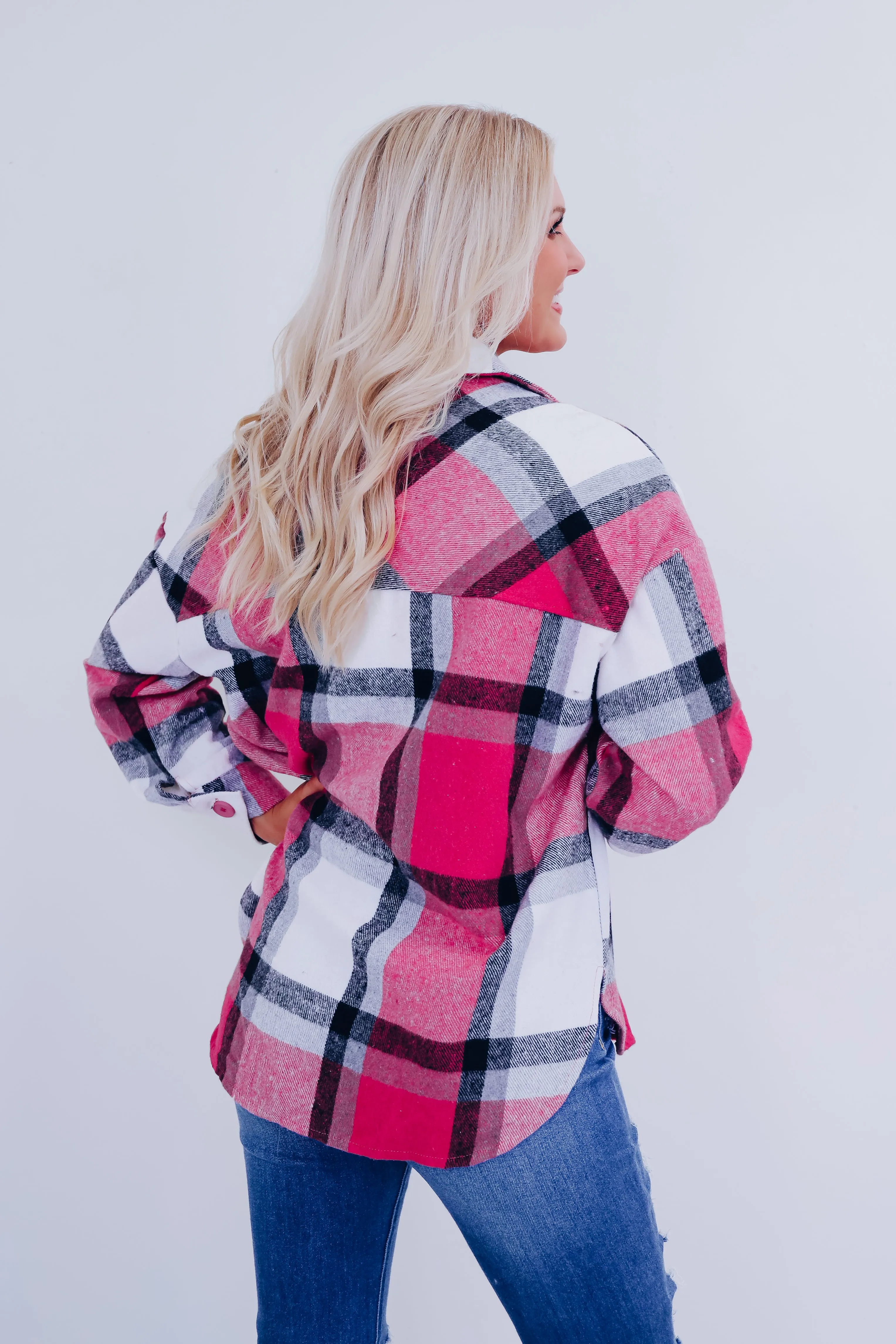 Trendy Time Plaid Shacket - Pink