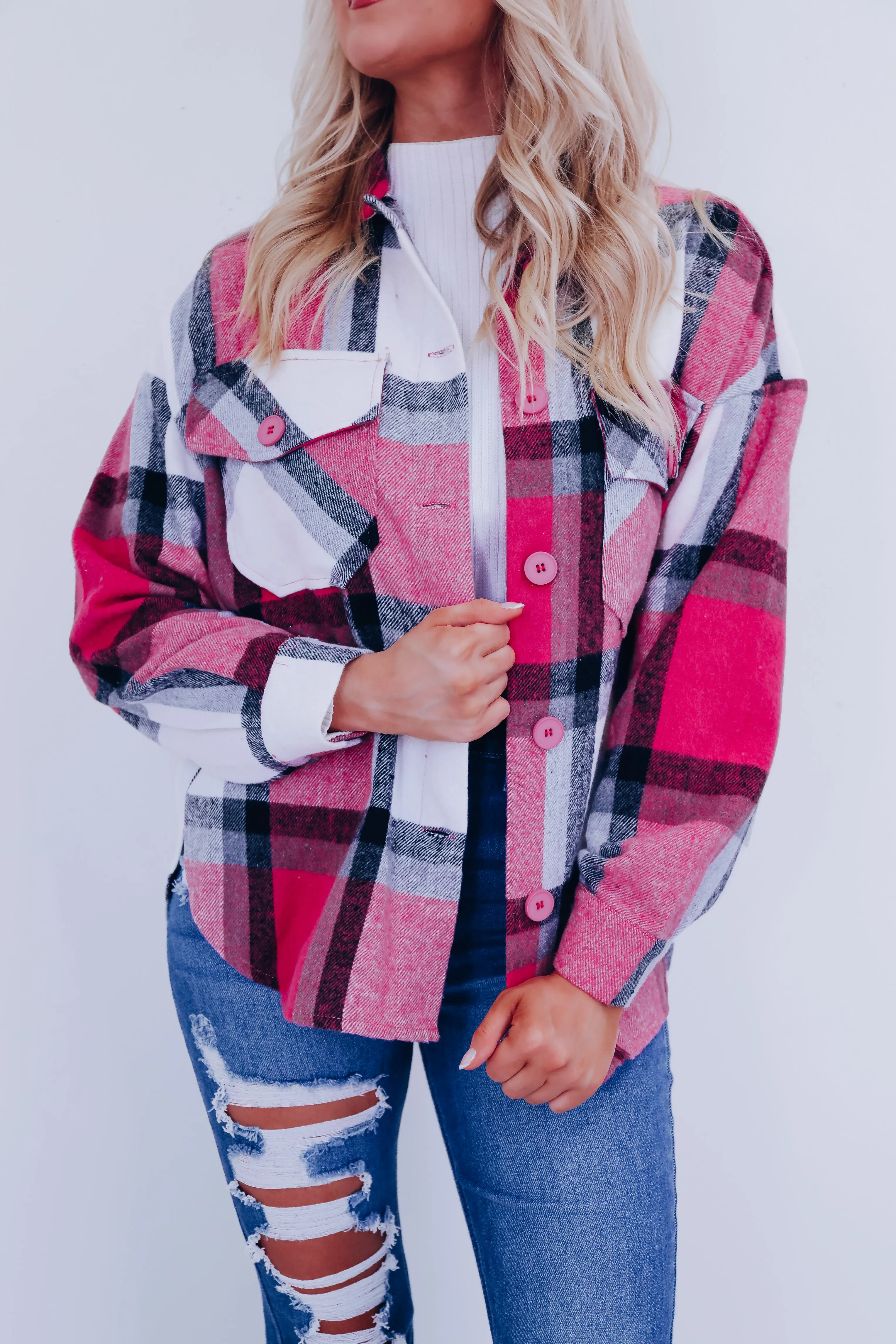 Trendy Time Plaid Shacket - Pink