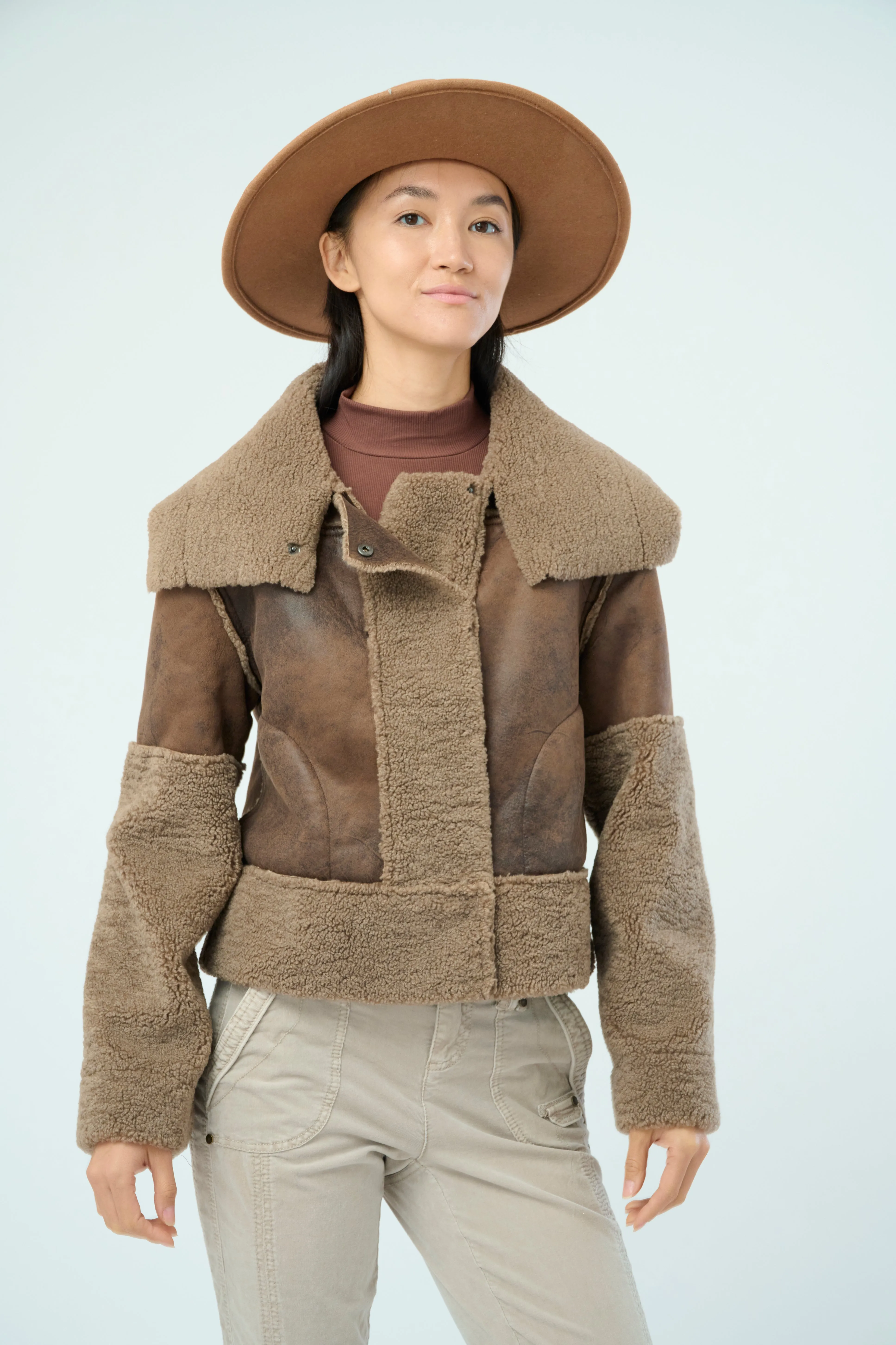 Trisha Bonded Distressed Suede Sherpa Jacket