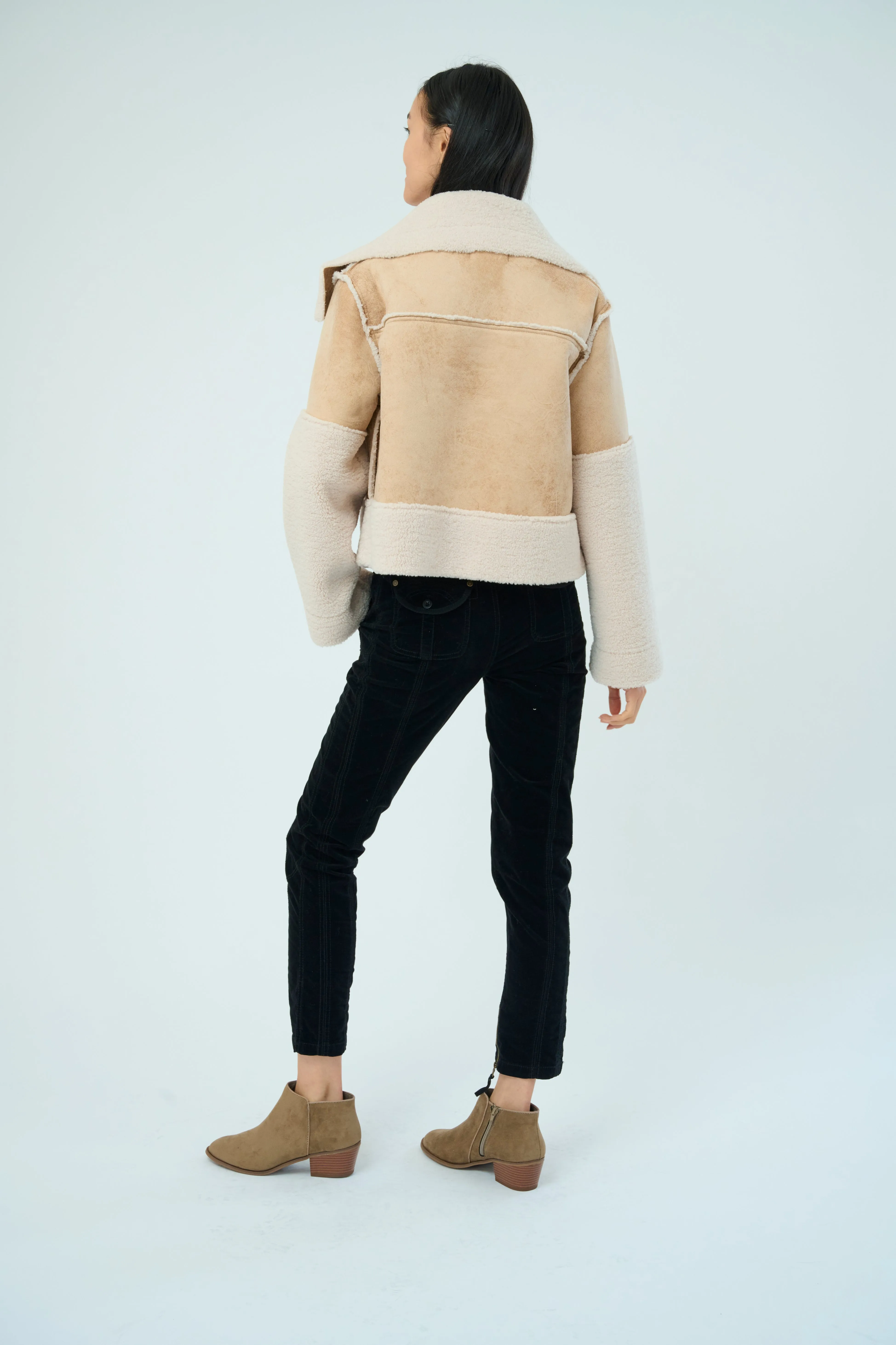 Trisha Bonded Distressed Suede Sherpa Jacket