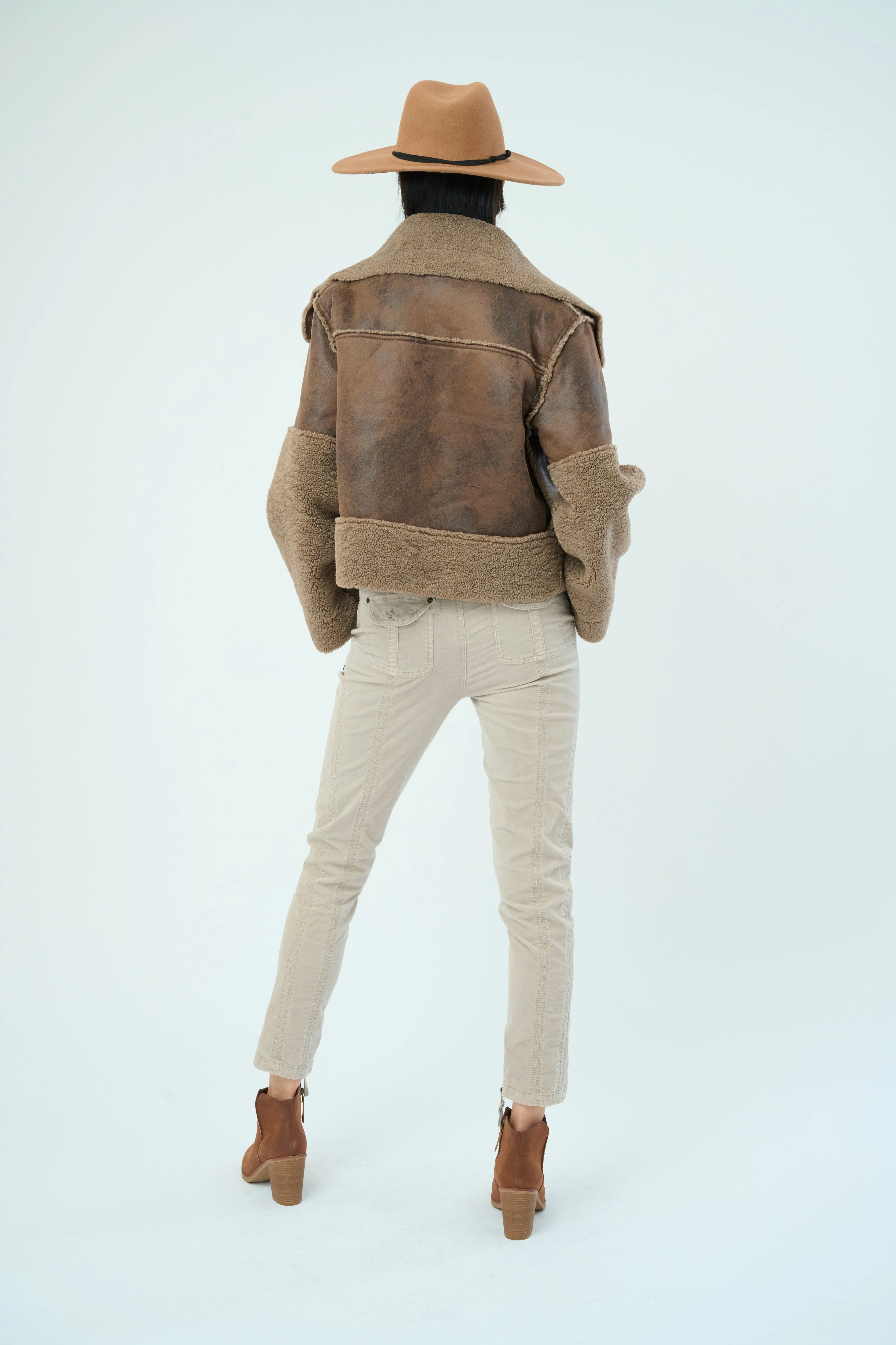 Trisha Bonded Distressed Suede Sherpa Jacket