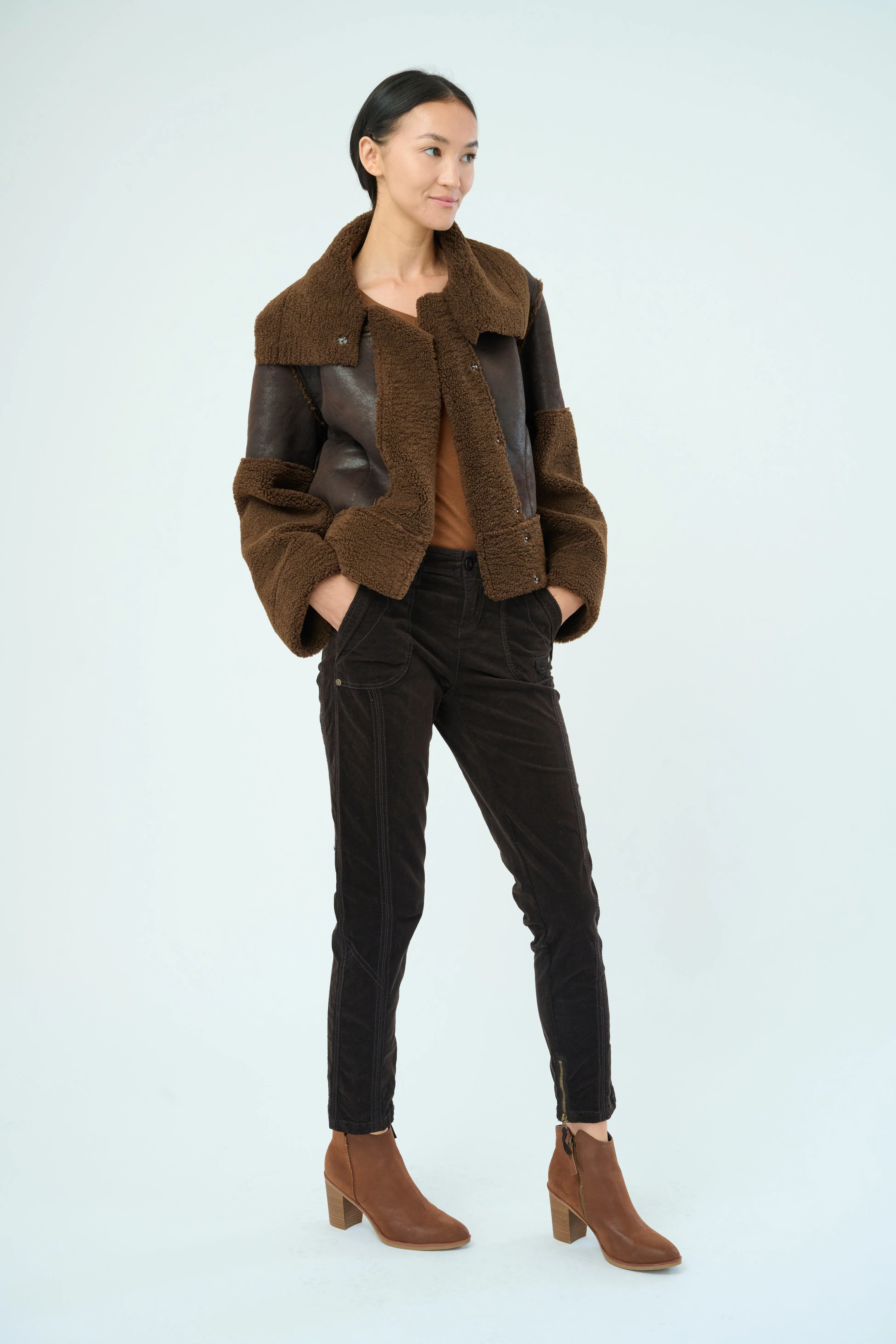 Trisha Bonded Distressed Suede Sherpa Jacket