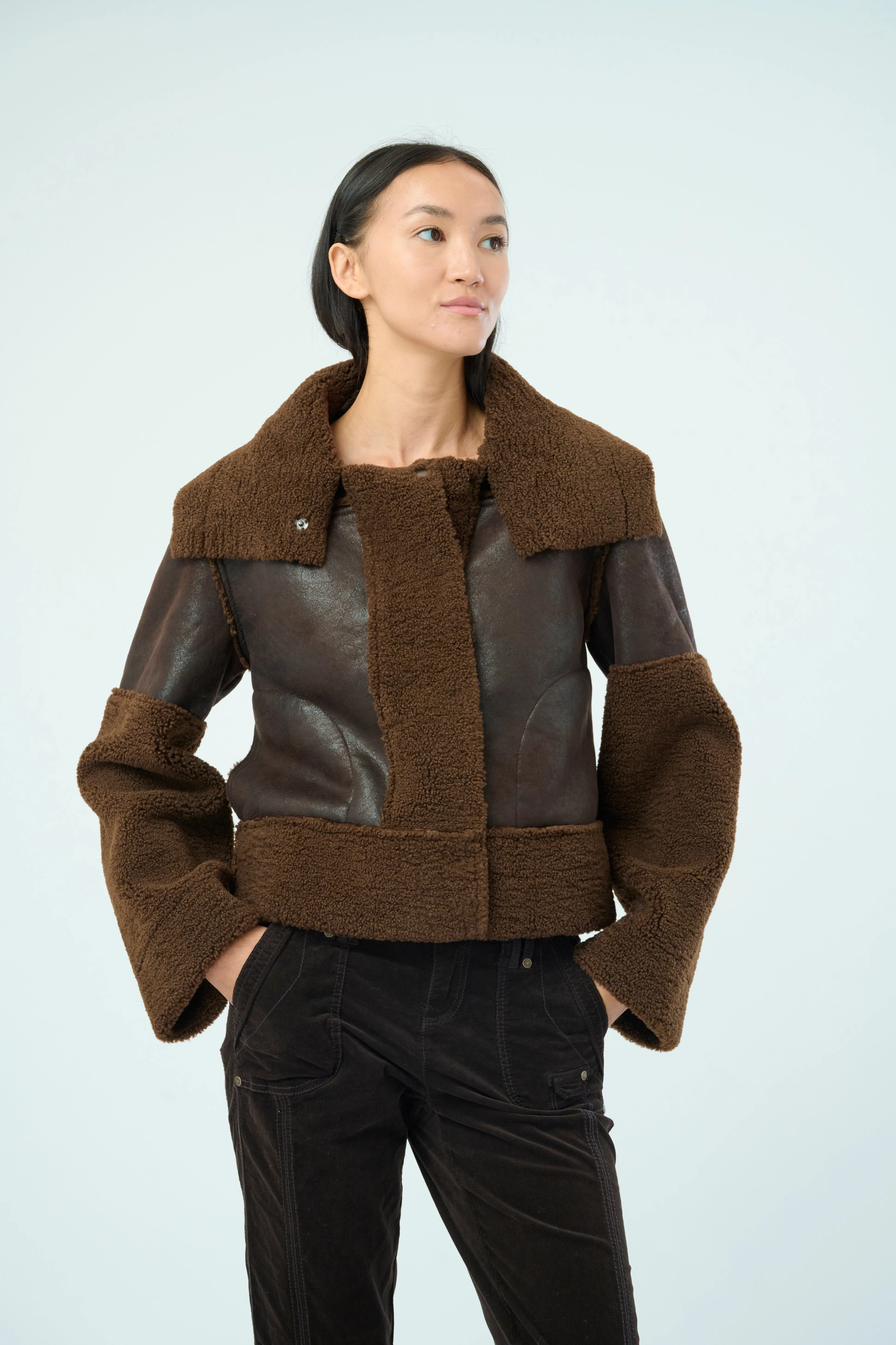 Trisha Bonded Distressed Suede Sherpa Jacket