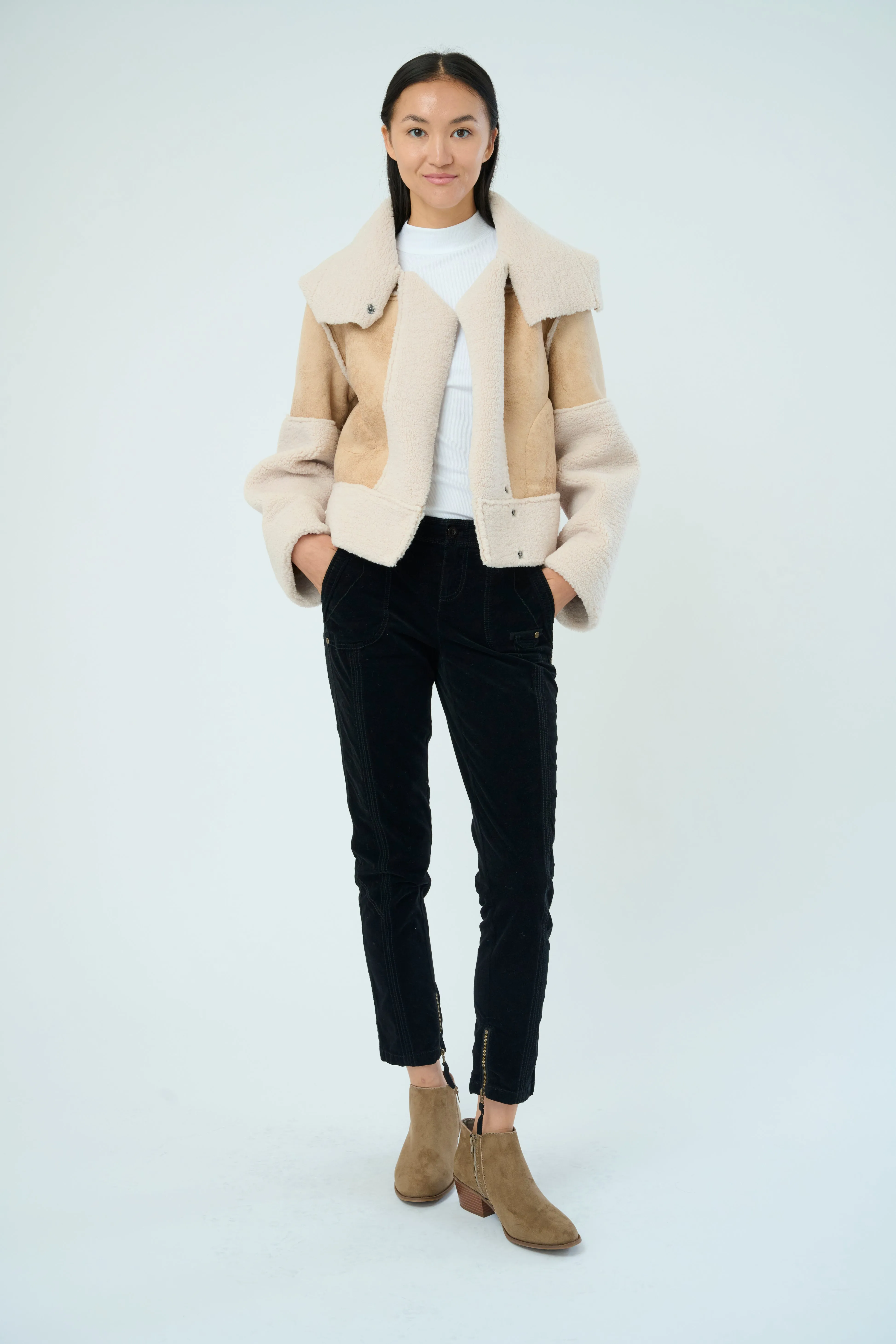 Trisha Bonded Distressed Suede Sherpa Jacket