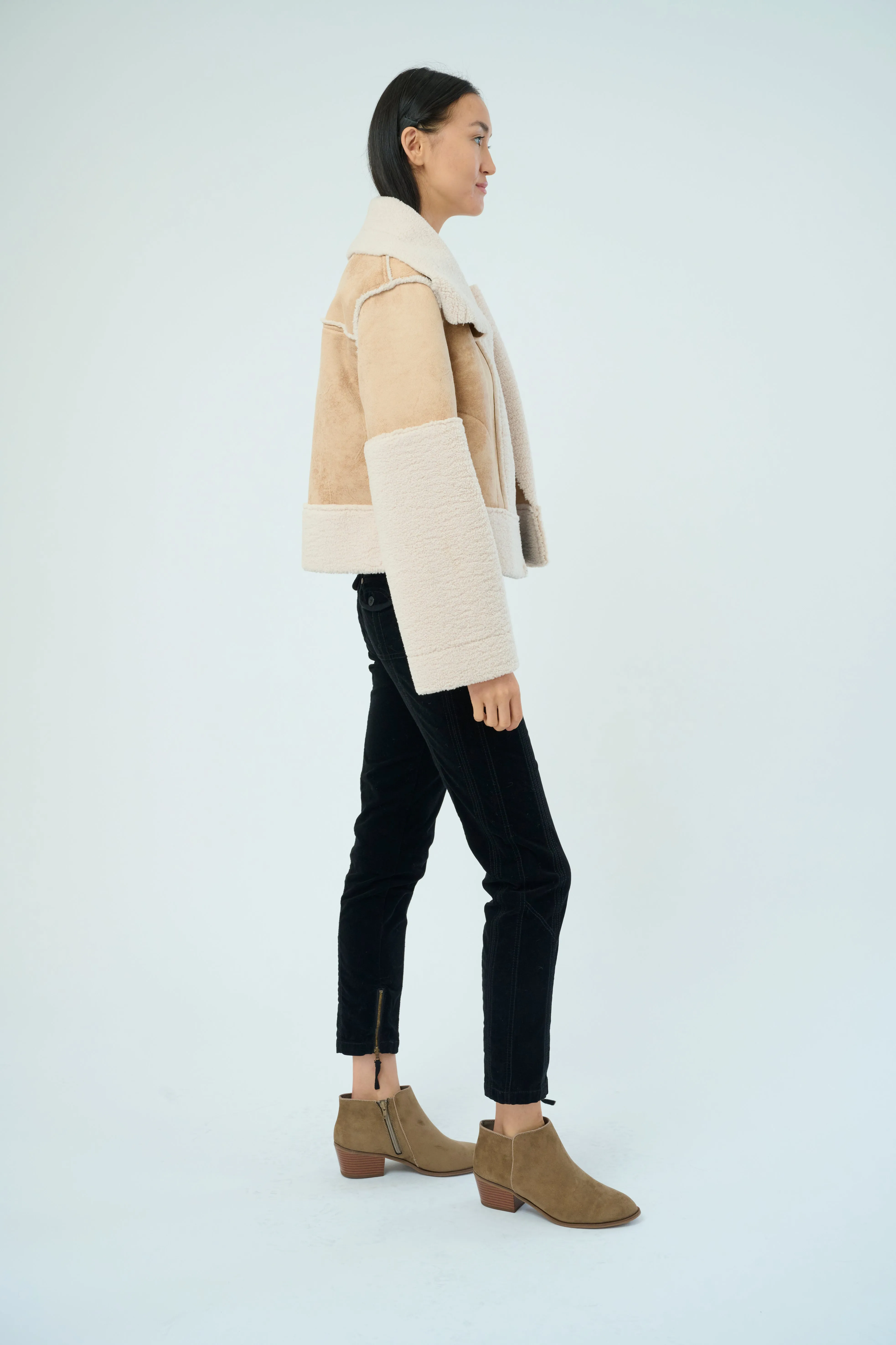 Trisha Bonded Distressed Suede Sherpa Jacket