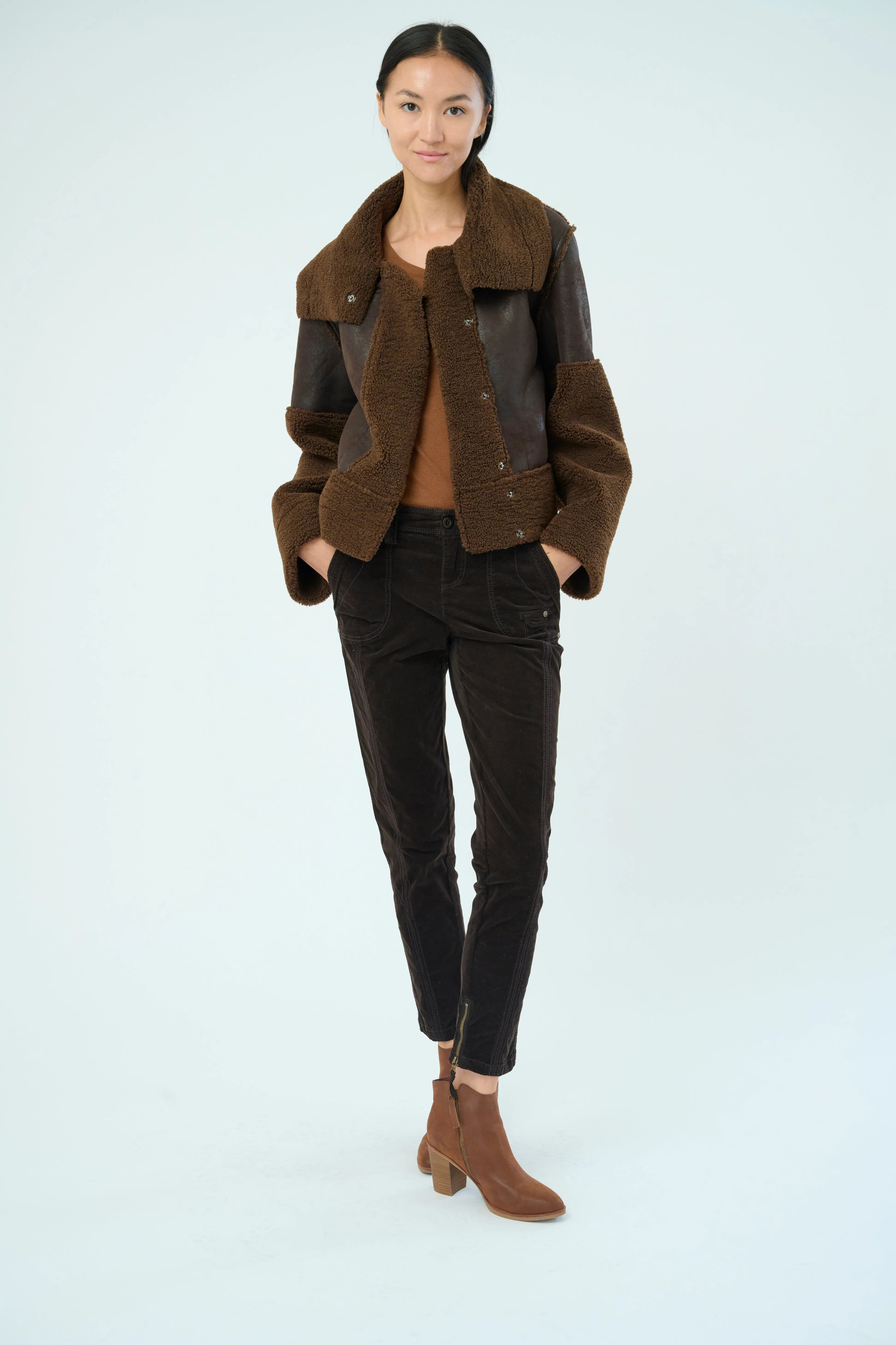 Trisha Bonded Distressed Suede Sherpa Jacket