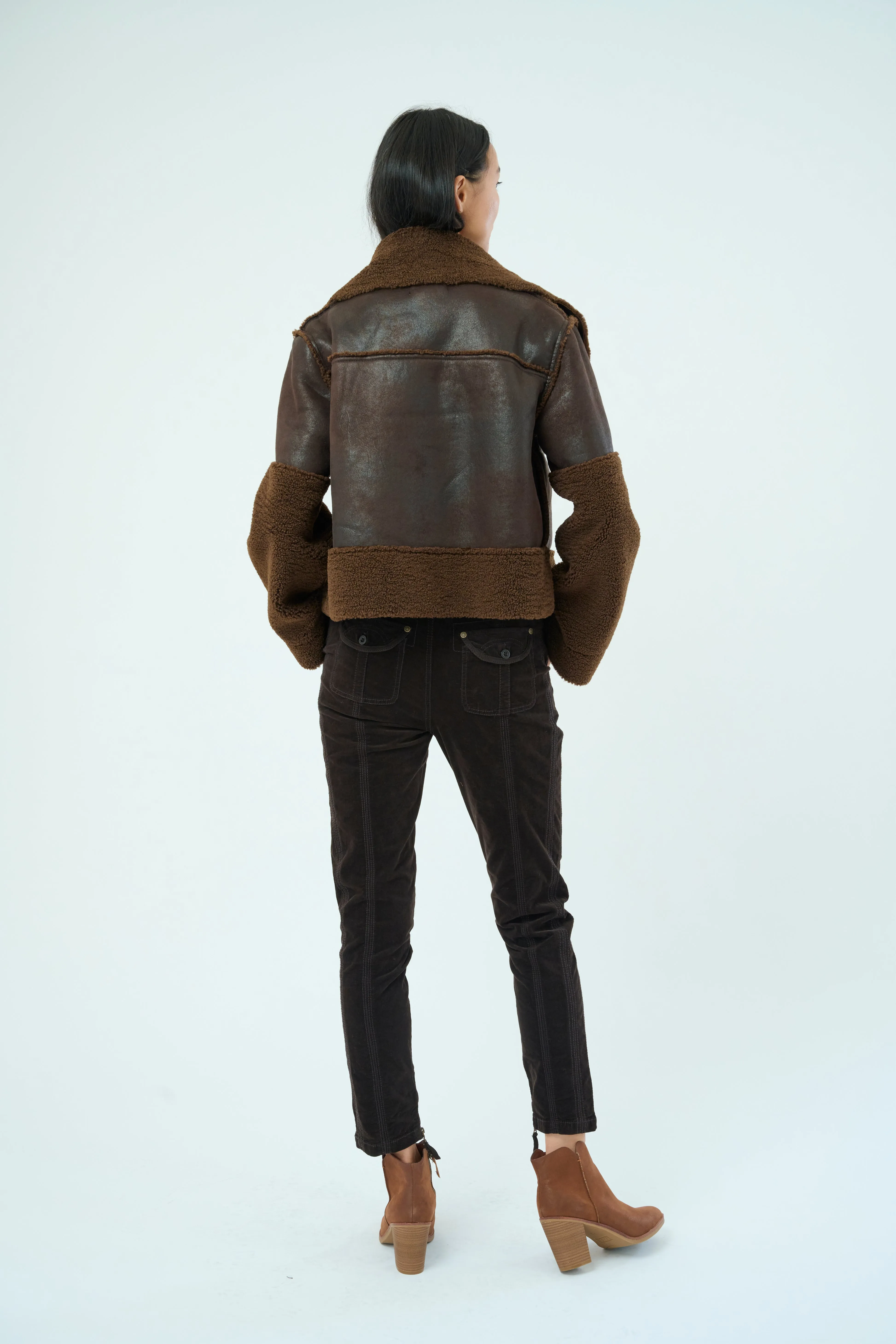 Trisha Bonded Distressed Suede Sherpa Jacket