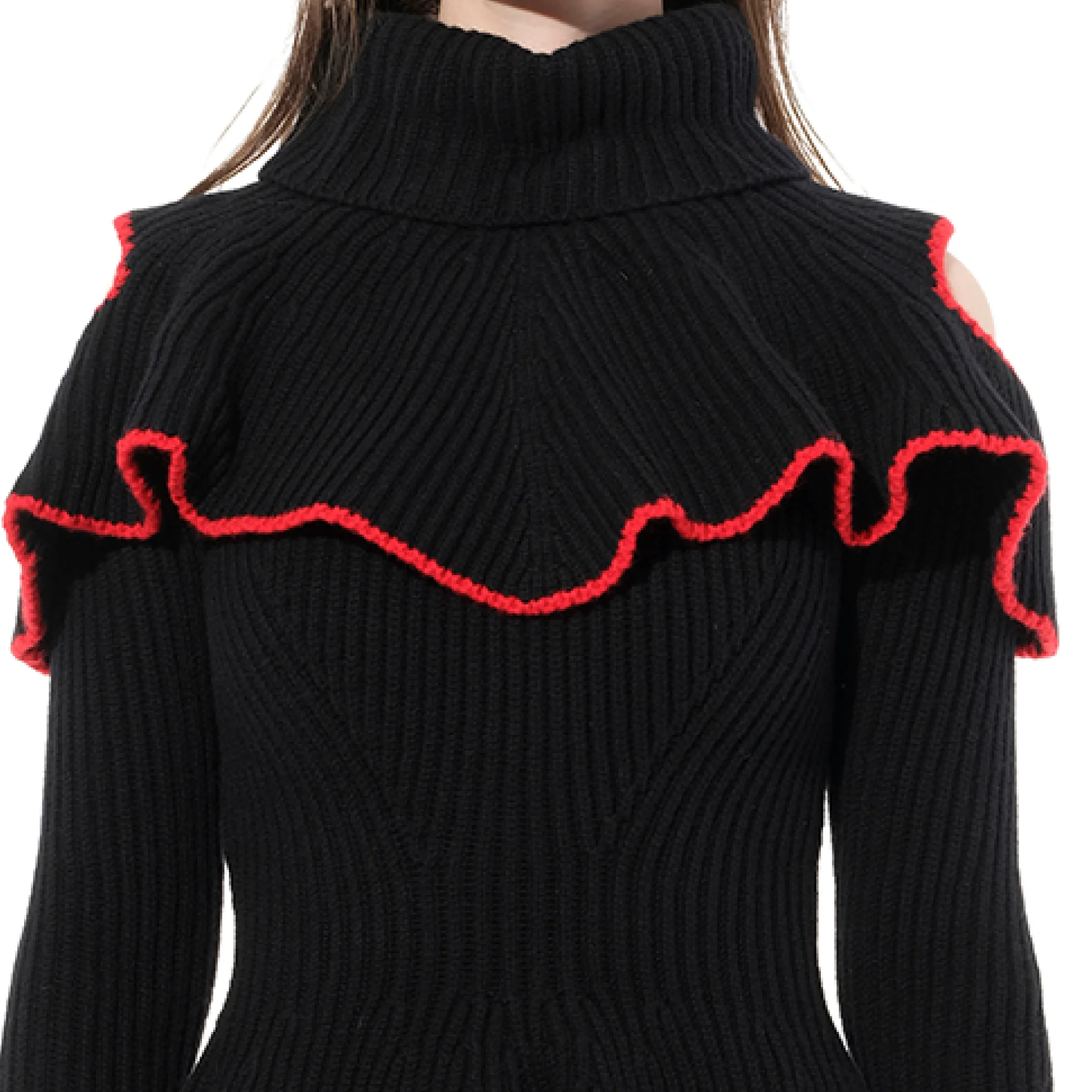 Turtle Neck Knitwear in Black/Red