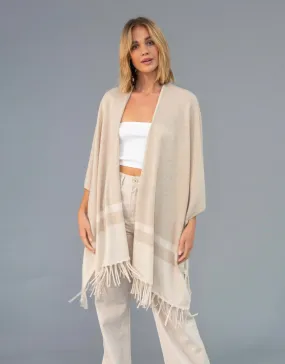 Un-Dyed Contrast Tassel Cape in Sand