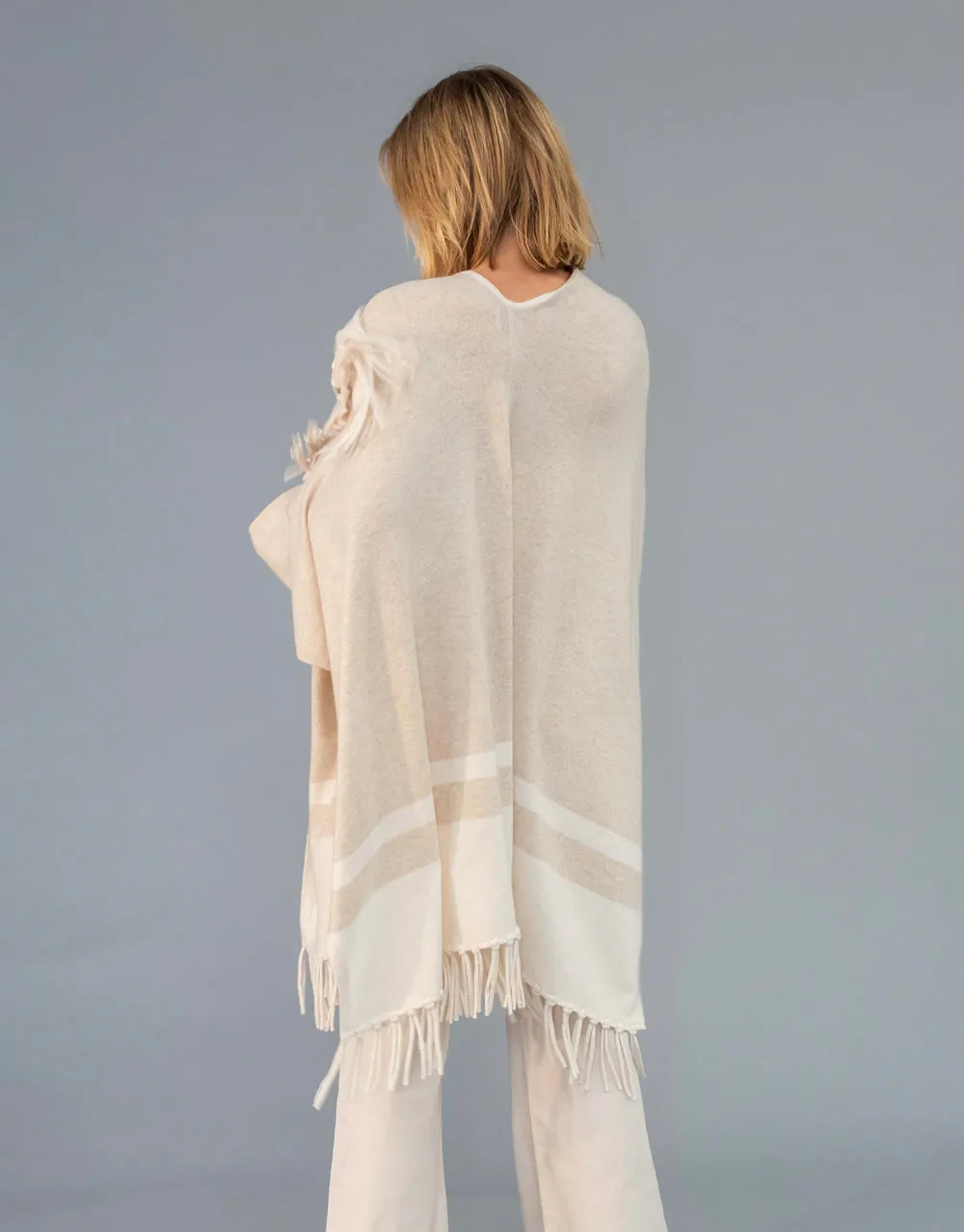 Un-Dyed Contrast Tassel Cape in Sand