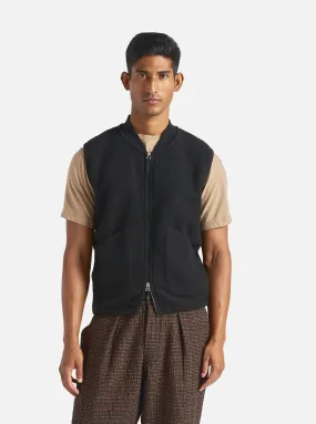 Universal Works Zip Waistcoat in Black Wool Fleece