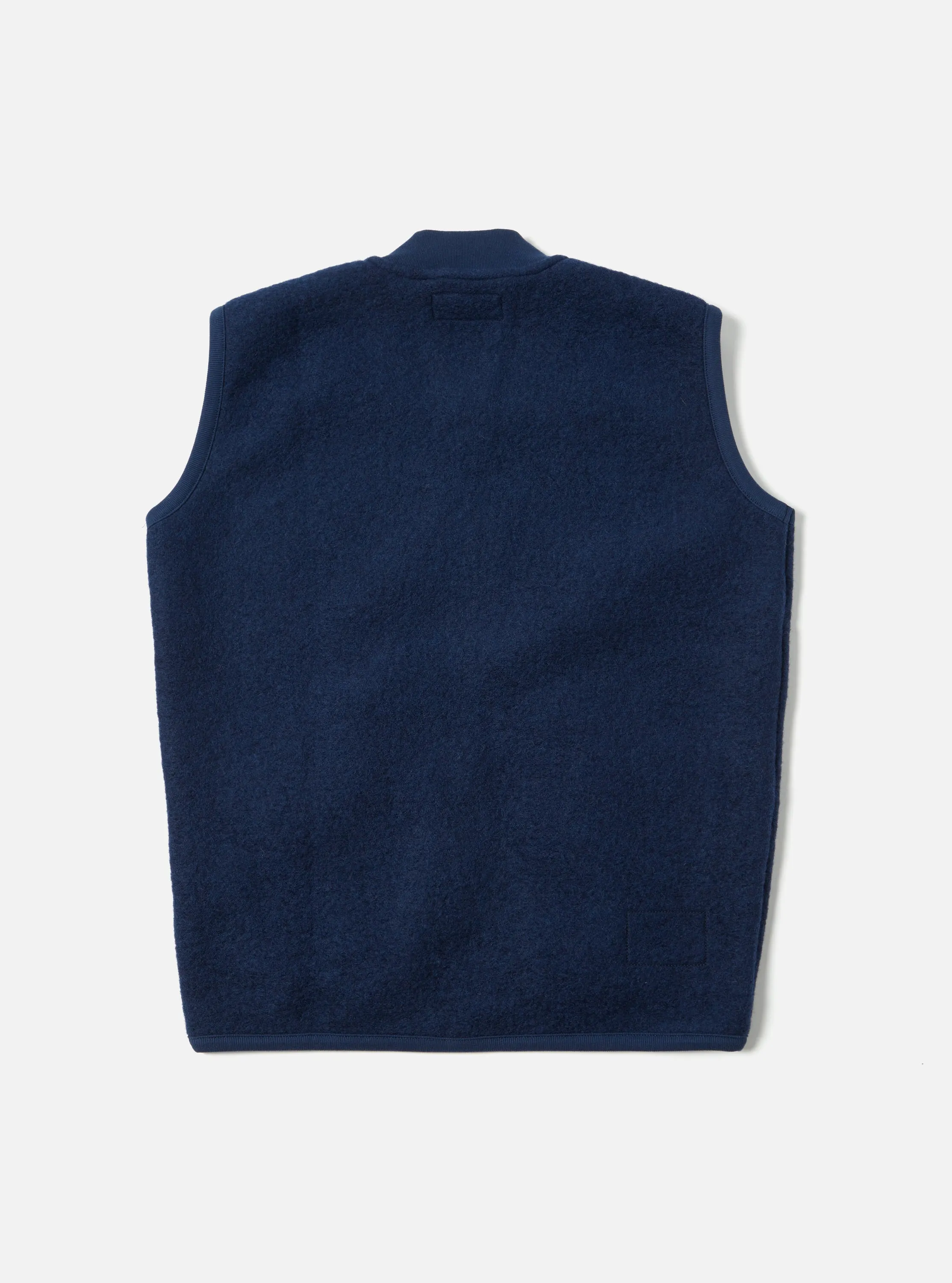 Universal Works Zip Waistcoat in Indigo Wool Fleece