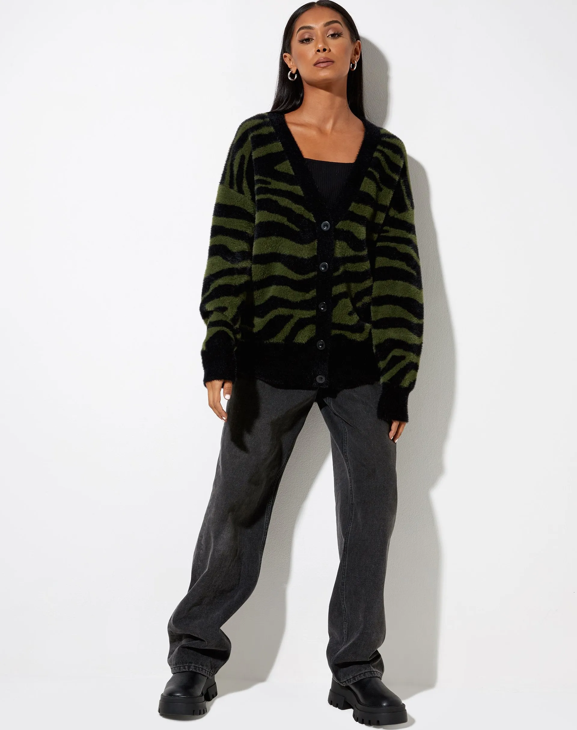 Uriela Cardi in Knit Zebra Olive and Black