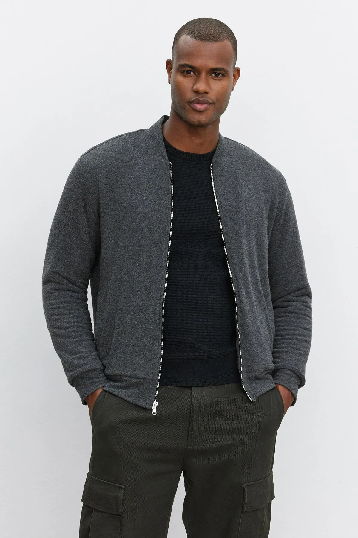 Velvet by Graham & Spencer Men's Miles Cozy Jersey Sherpa Lined Full-Zip Jacket  | Anthracite