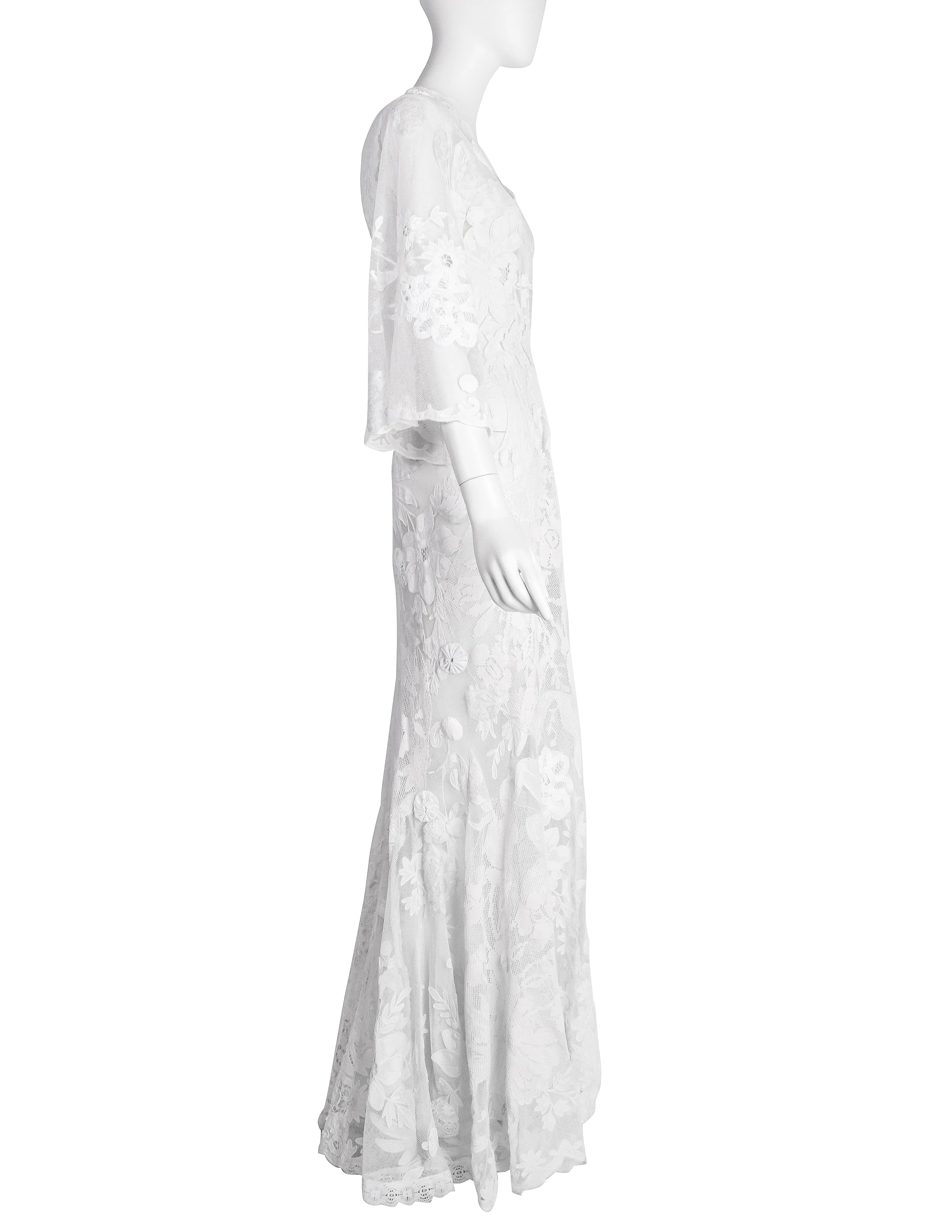 Vintage 1930s Reworked Phenomenal White Mesh Net Lace Embellished Trained Gown