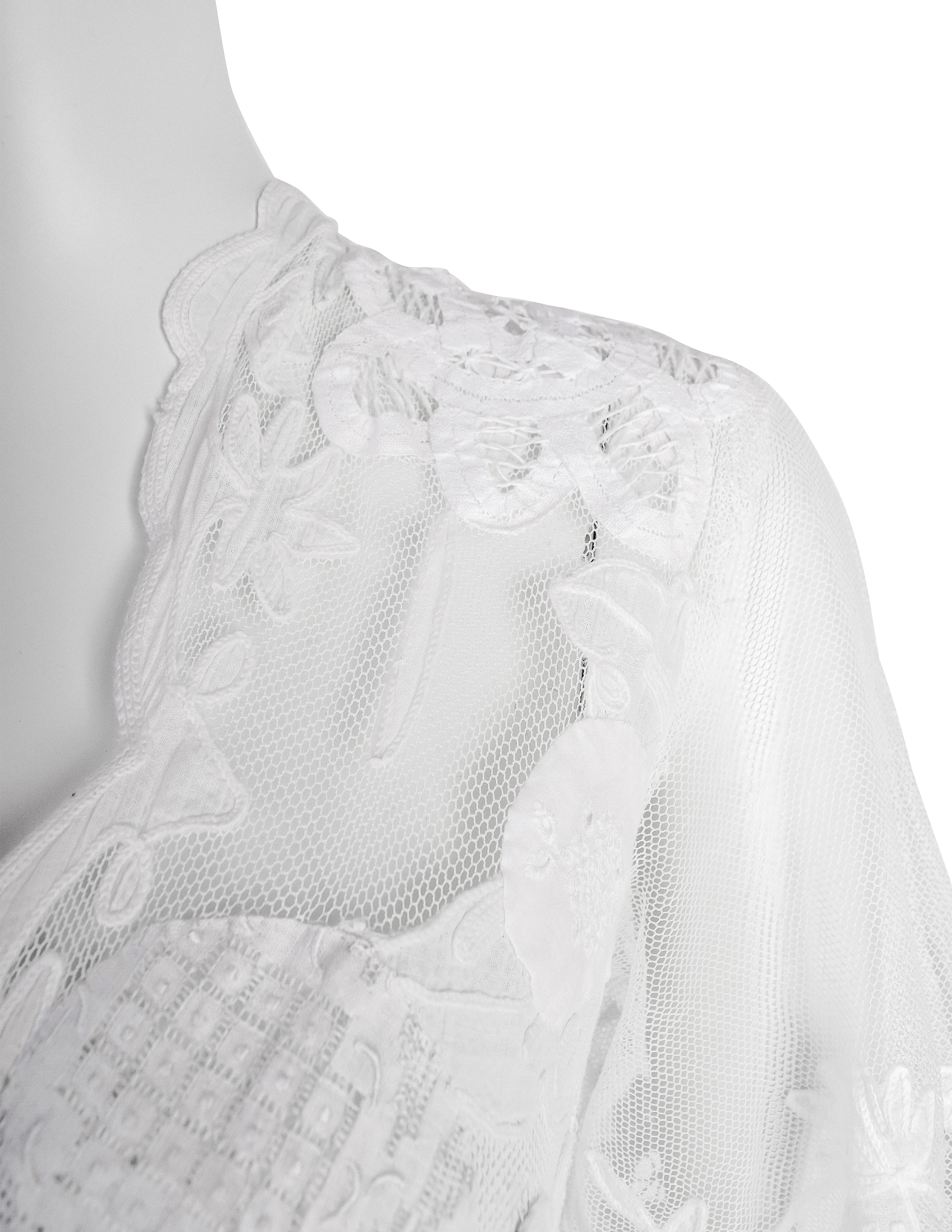 Vintage 1930s Reworked Phenomenal White Mesh Net Lace Embellished Trained Gown