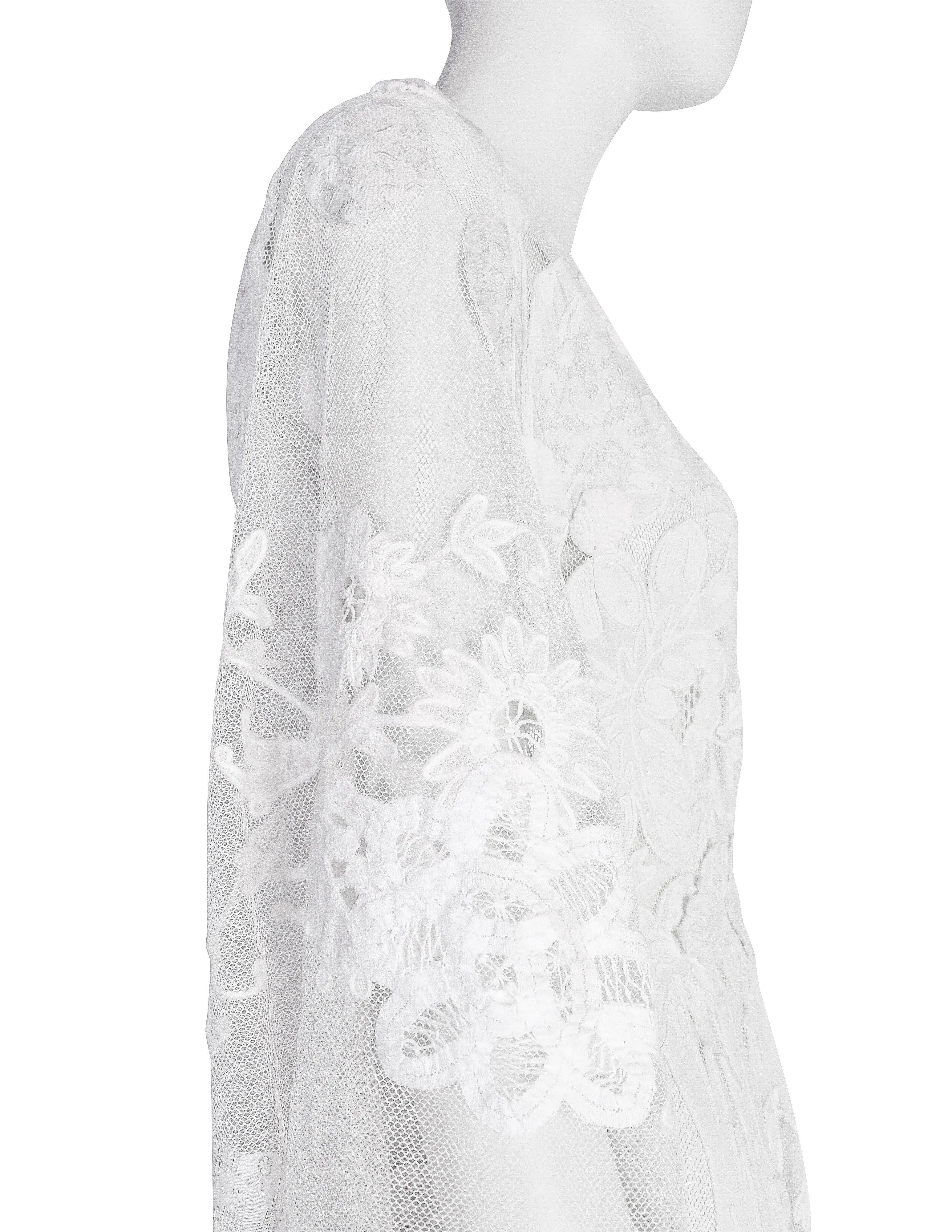 Vintage 1930s Reworked Phenomenal White Mesh Net Lace Embellished Trained Gown