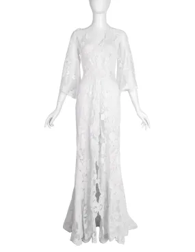 Vintage 1930s Reworked Phenomenal White Mesh Net Lace Embellished Trained Gown