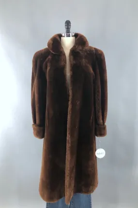 Vintage Brown Mouton Fur Long Coat