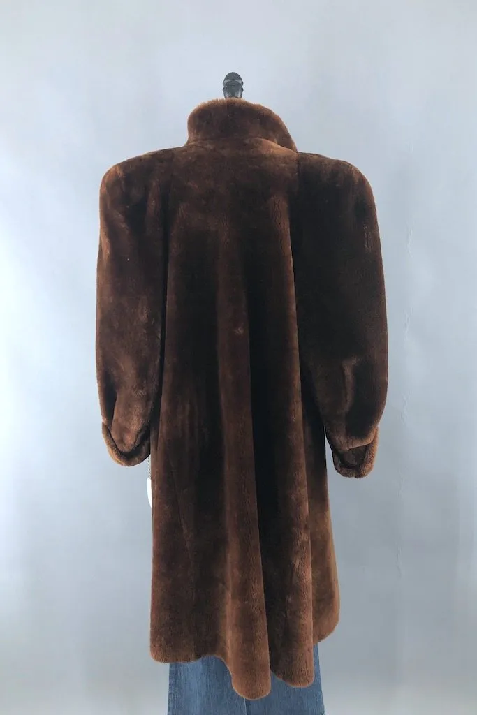 Vintage Brown Mouton Fur Long Coat