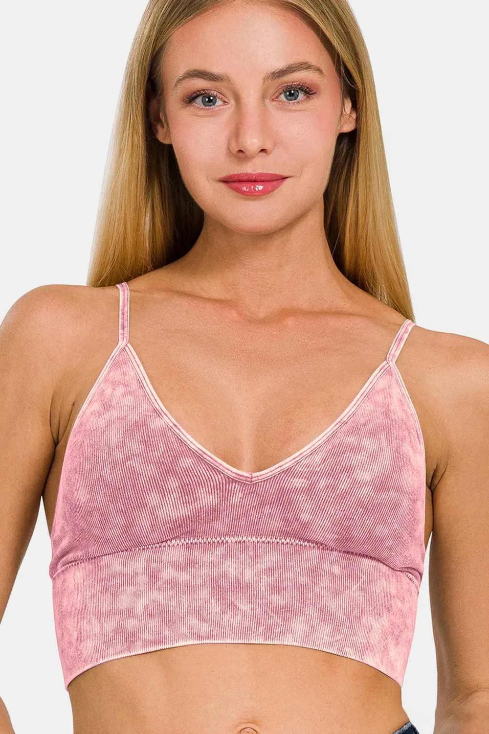 Washed Ribbed Bra Padded Cami